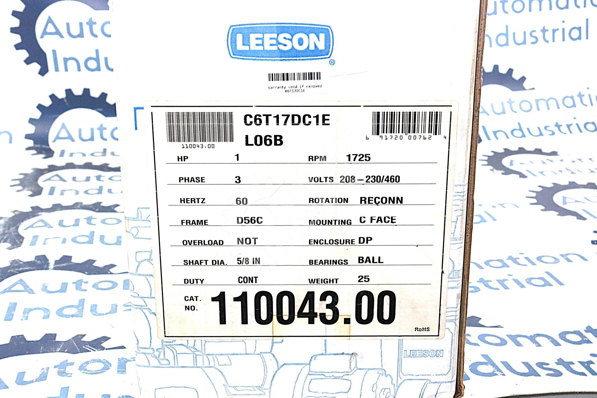 C6T17DC1E By Leeson 110043.00 1HP 3PH Washguard SST Stainless Steel Motor NSFP