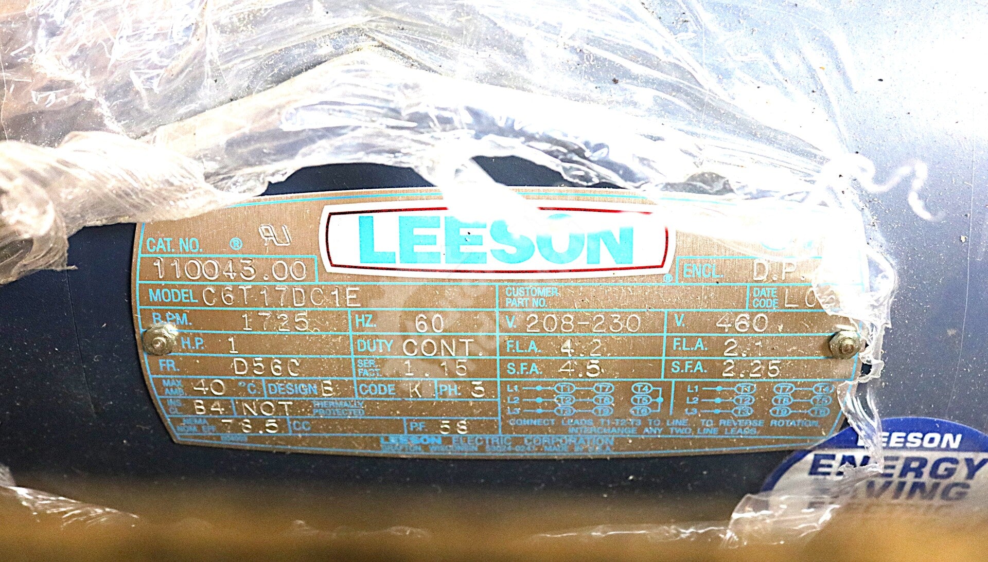 C6T17DC1E By Leeson 110043.00 1HP 3PH Washguard SST Stainless Steel Motor NSFP