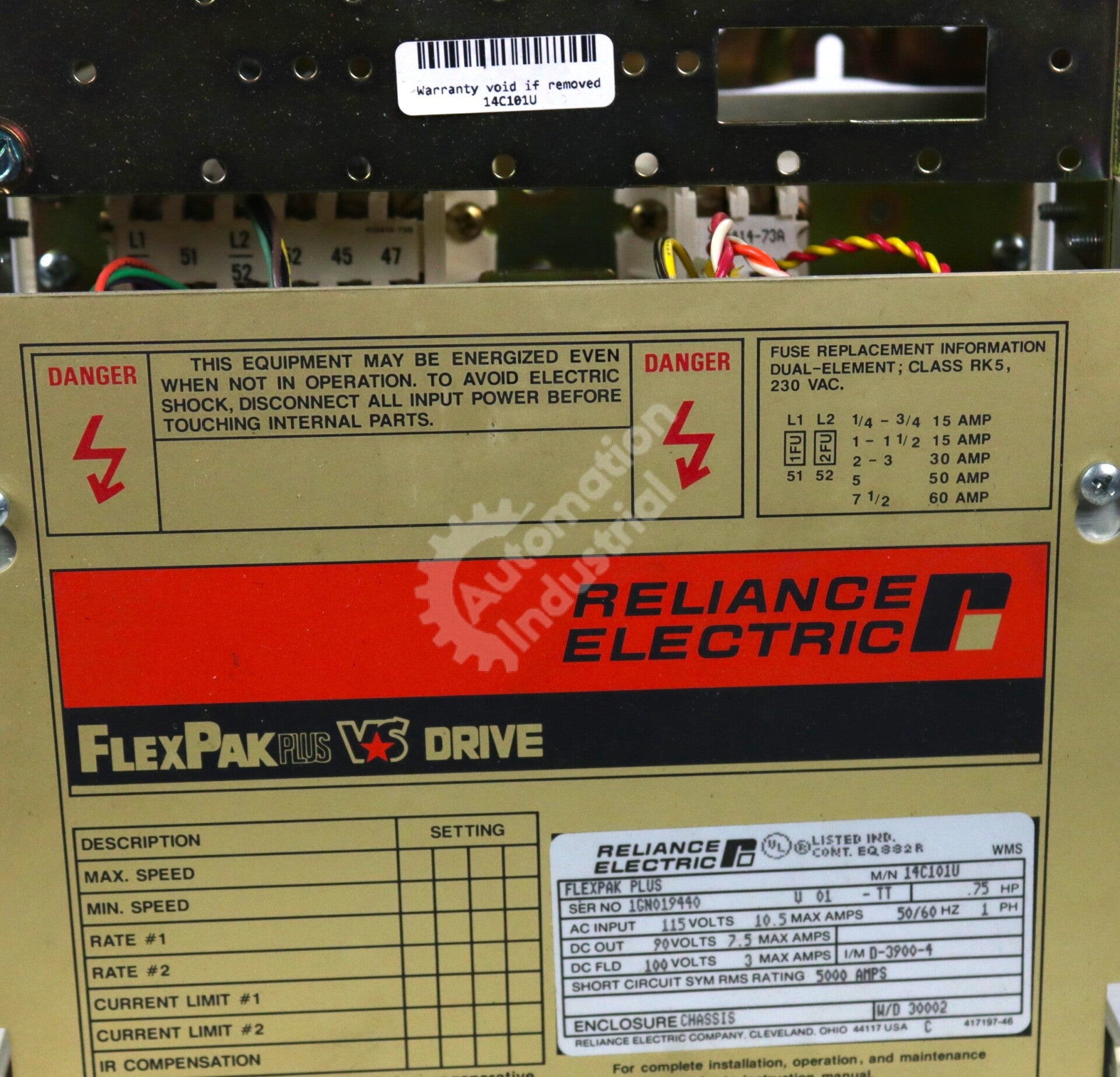 14C101U By Reliance Electric 1-Phase .75 HP 10.5 AMP VS Drive FlexPak Plus NSFP