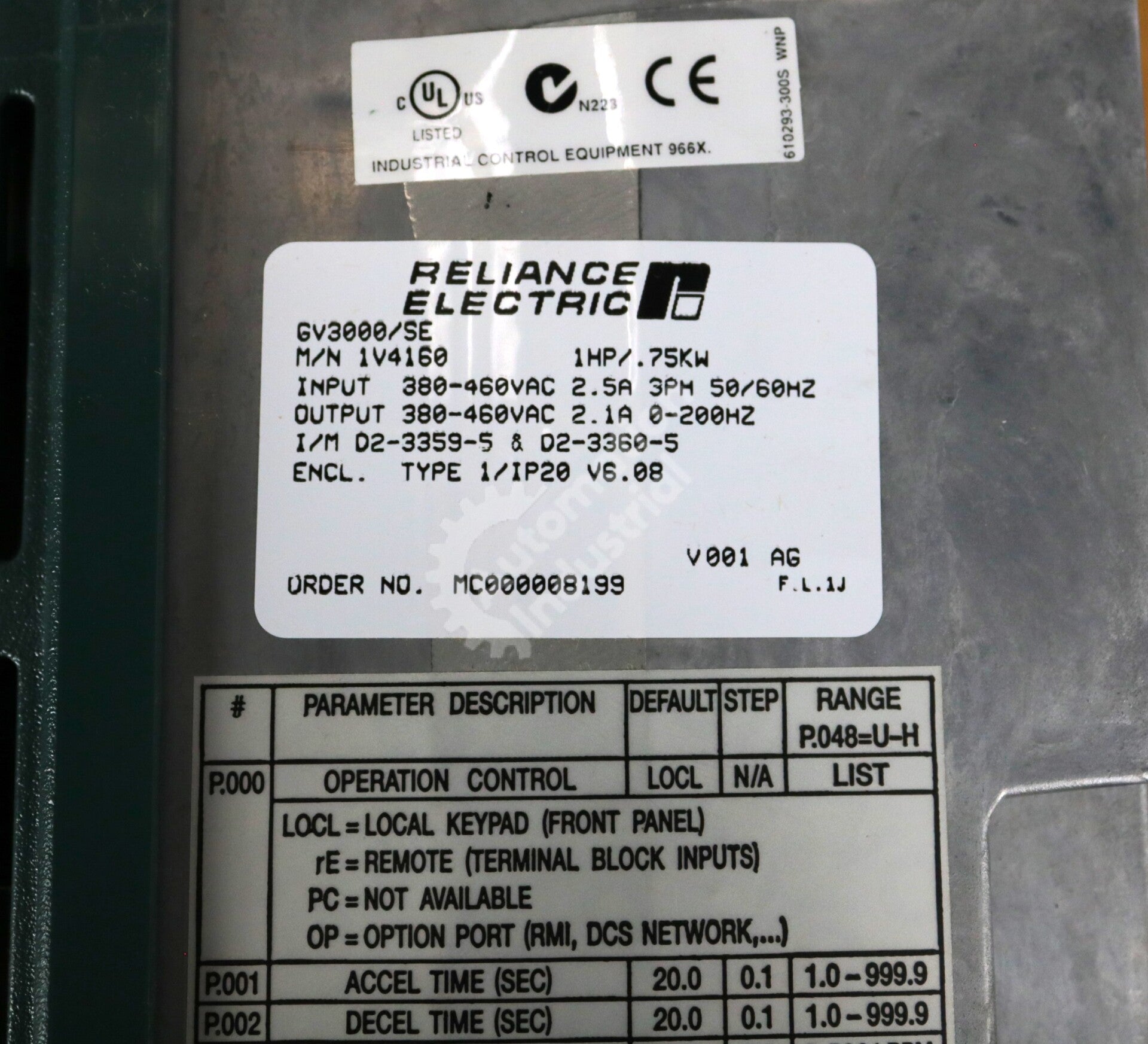 1V4160 By Reliance Electric 3Phase GV-3000 Sensorless AC 1HP Drive NSFP