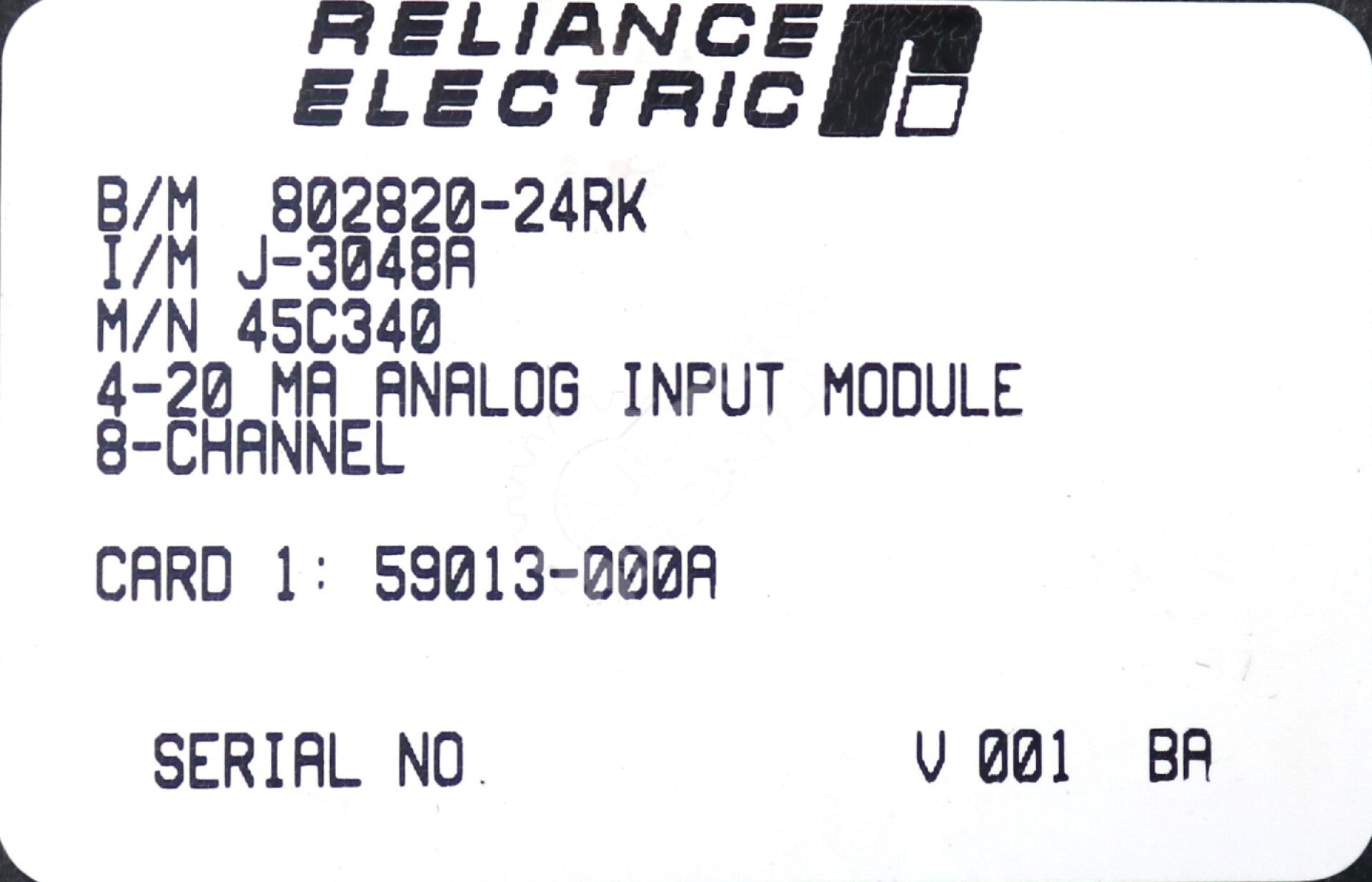 45C340 By Reliance Electric J-3048A 4-20-MA Analog Input Module NSFP AutoMate