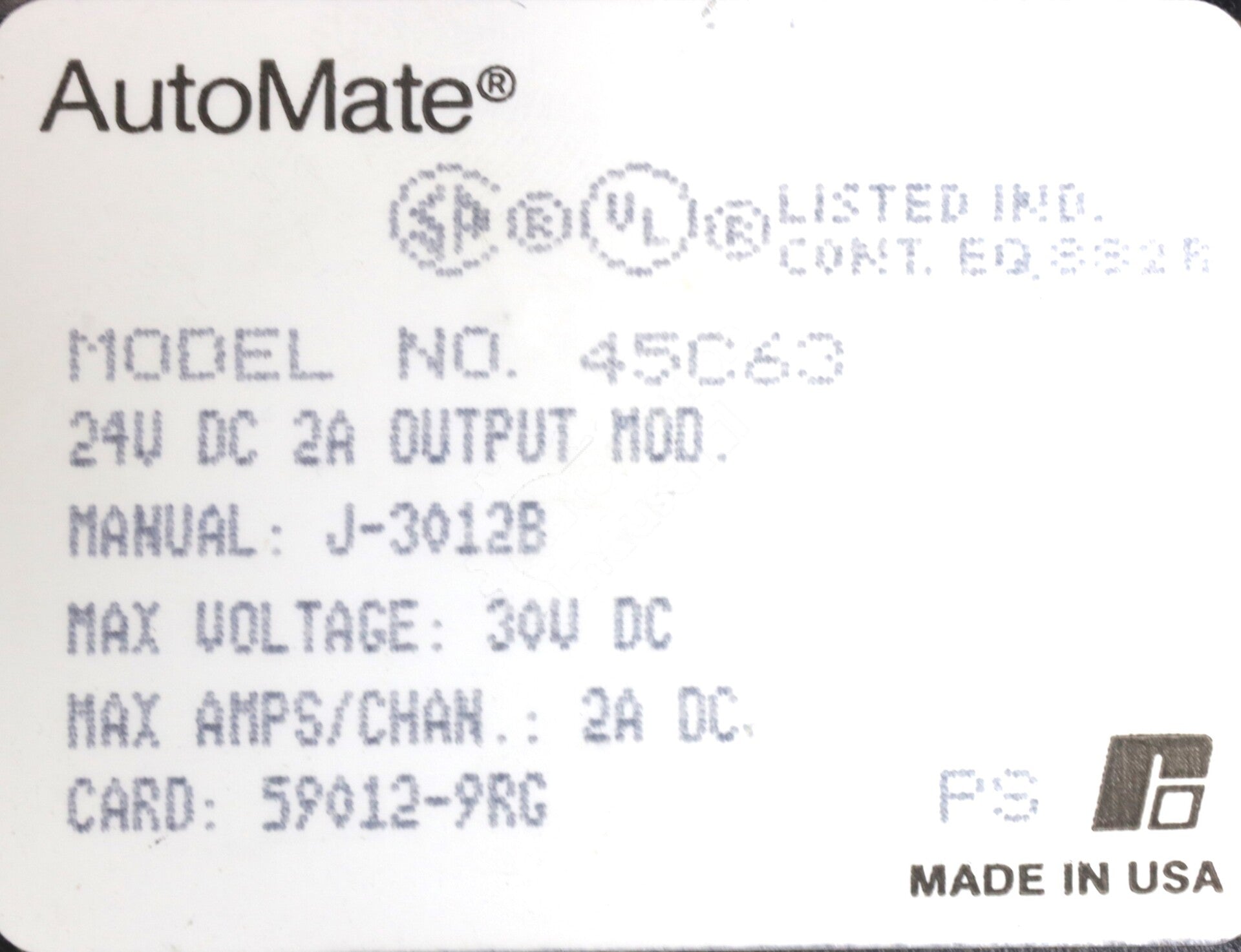 45C63 By Reliance Electric Dual 24 VDC 2A Output Module NSFP AutoMate