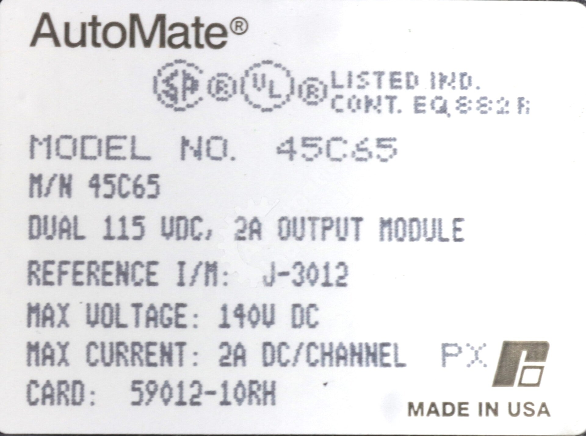 45C65 By Reliance Electric Dual 115 VDC 2A Output Module NSFP AutoMate