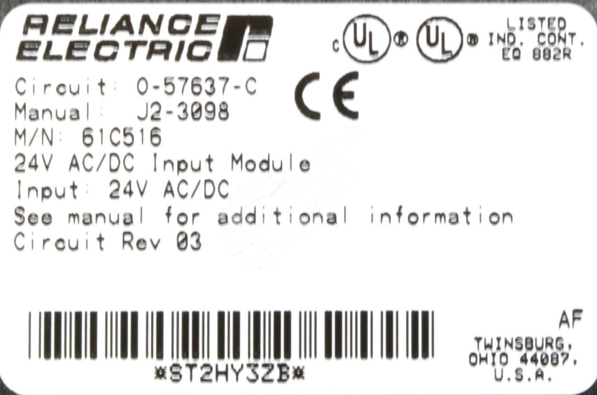 61C516 By Reliance Electric 16-Channel 12-24V AC/DC Input Module NSFP AutoMax