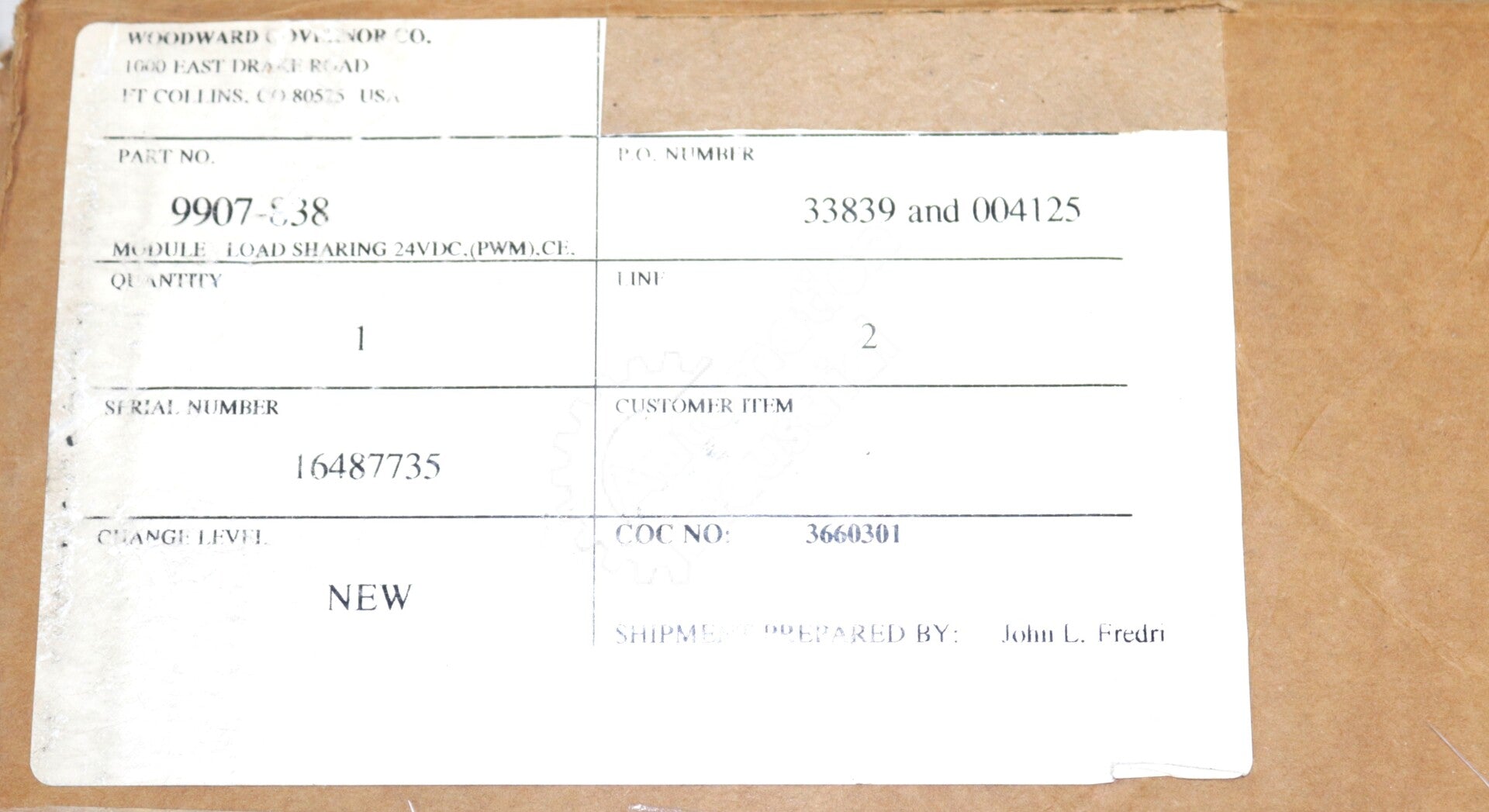 9907-838 By Woodward 24VDC Load Sharing Module New Surplus Factory Package