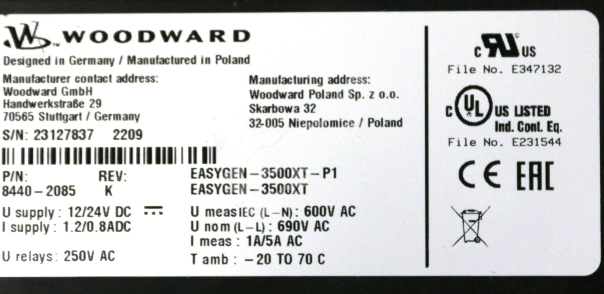 8440-2085 By Woodward Generator Control Panel EasyGen-3000 Series NSFP