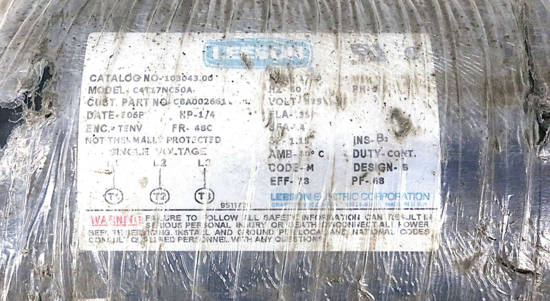 C4T17NC50A By Leeson CBA002661 ¼ HP 60Hz 460VAC 3-Phase AC Motor NSNB