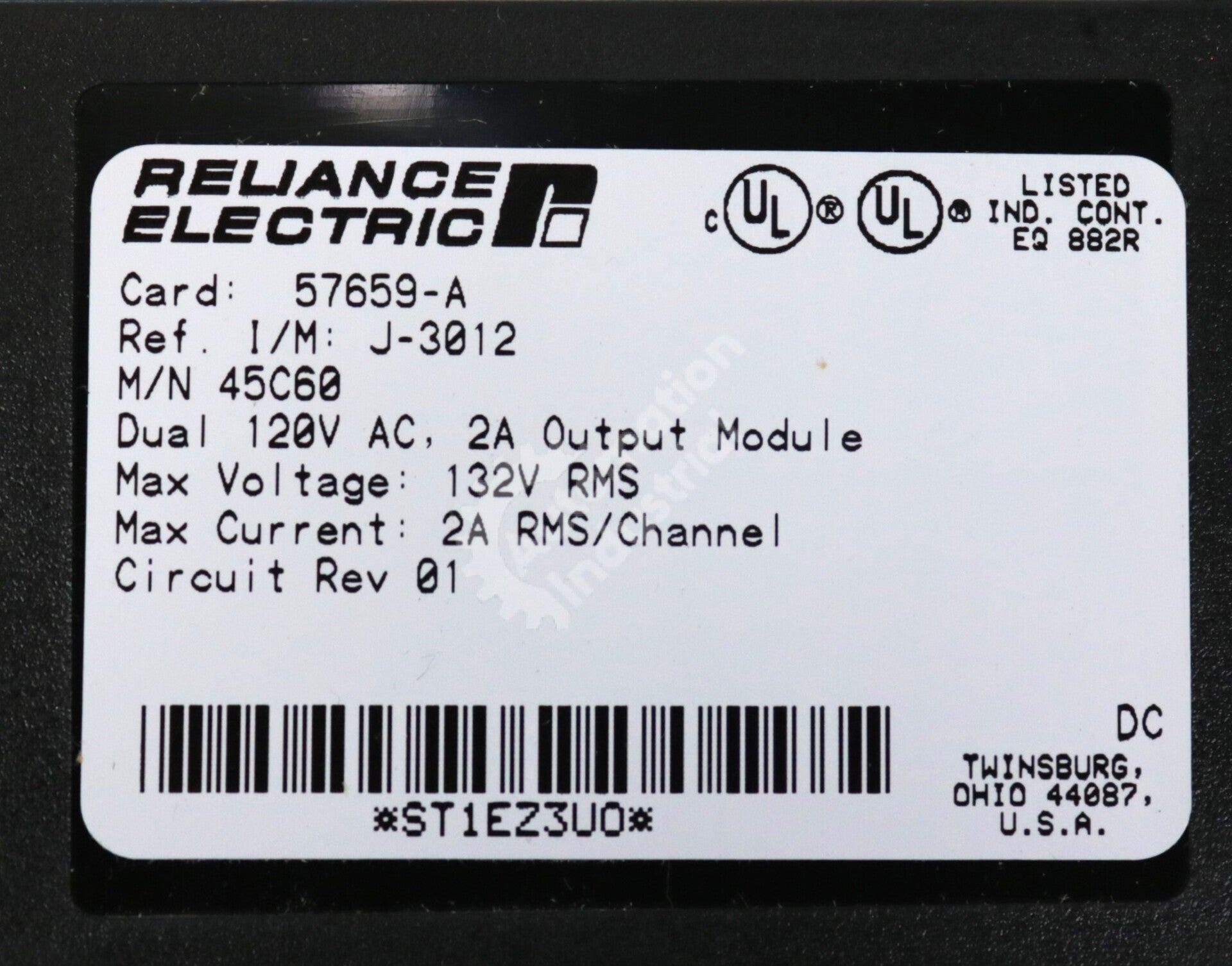 45C60 By Reliance Electric J-3012 2CH 120V AC, 2A Output Module Automate NSNB