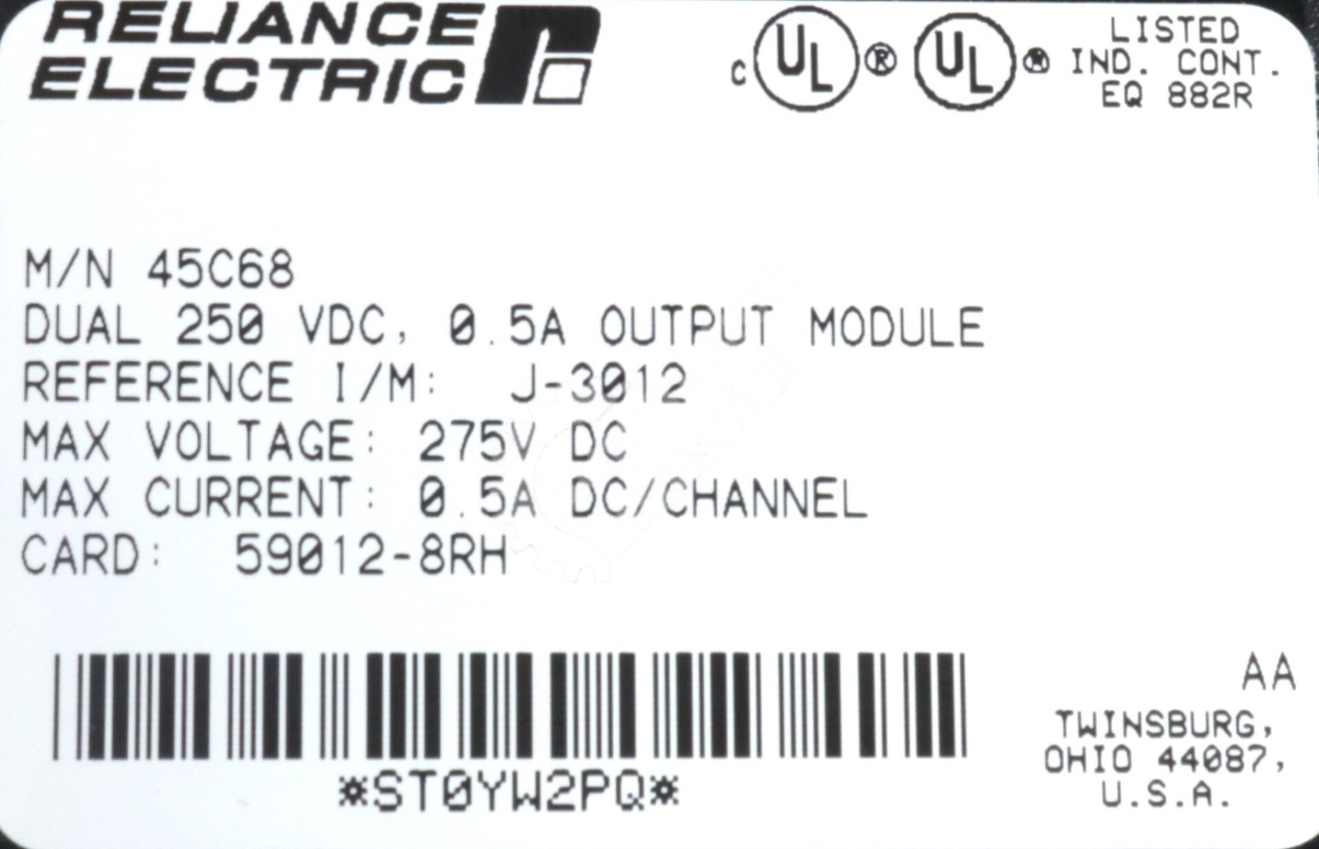 45C68 By Reliance Electric Dual 250 VDC 1/2A Output Module NSNB AutoMate