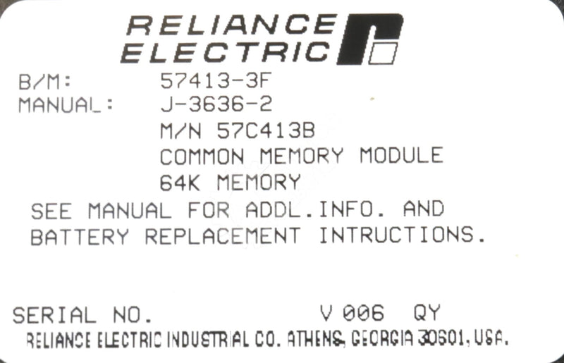 57C413B By Reliance Electric 64K Common Memory Module NSNB AutoMax