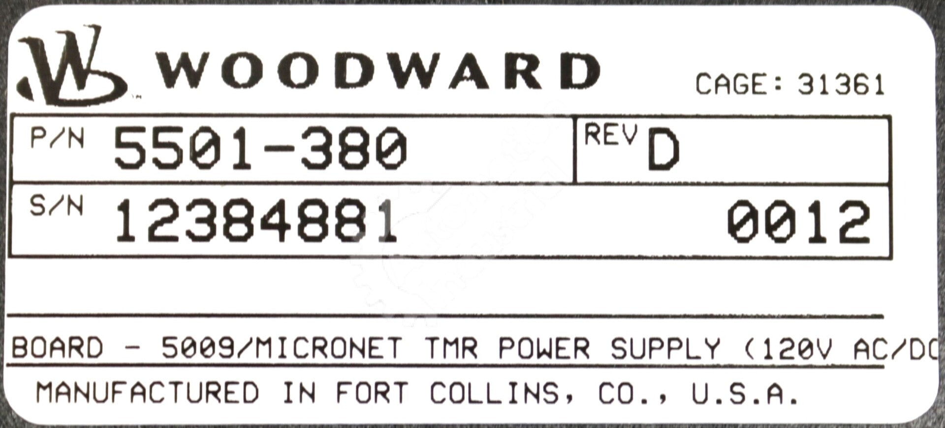 5501-380 By Woodward MicroNet 5009 TMR Power Supply NSNB