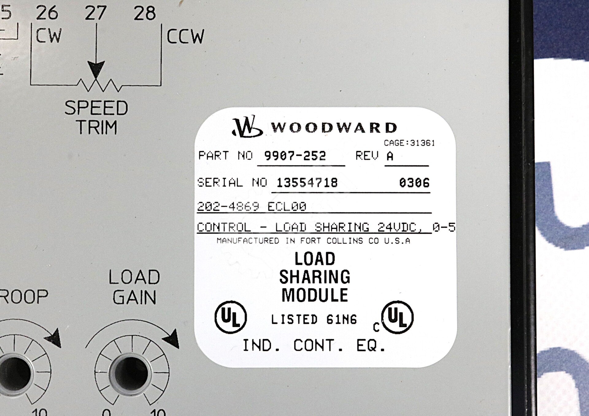 9907-252 By Woodward 24VDC Load Sharing Module NSNB