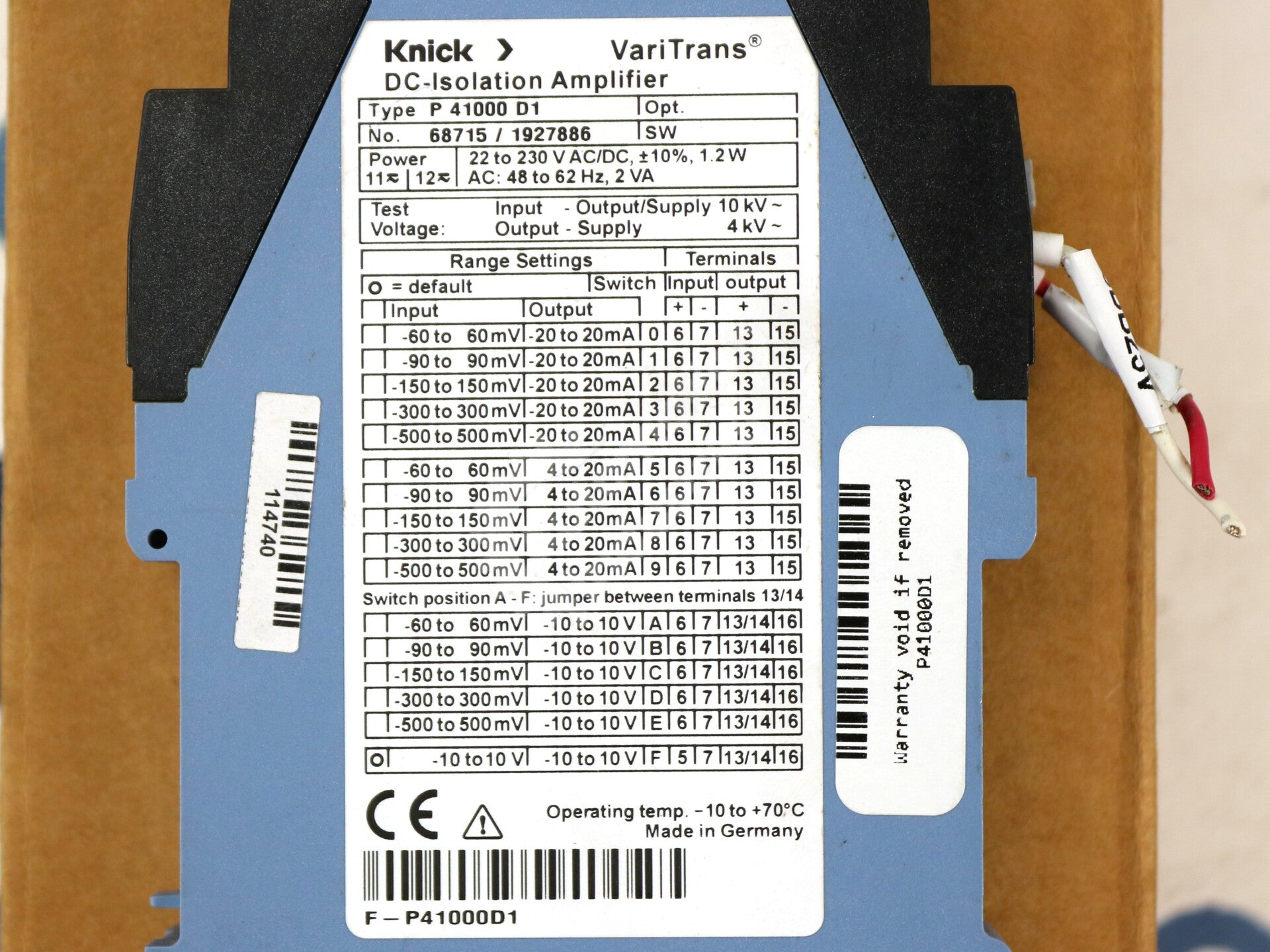 P41000D1 By Knick Direct Current Isolation Amplifier Safety Relay