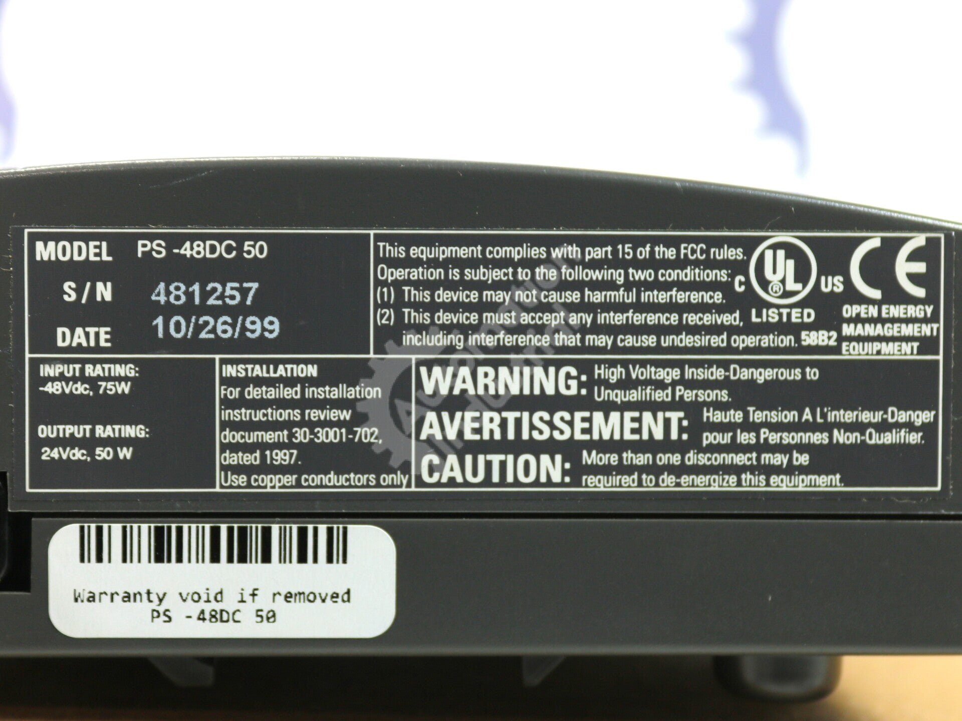 PS -48DC 50 By Schneider Electric -48VDC 50W Power Supply Module
