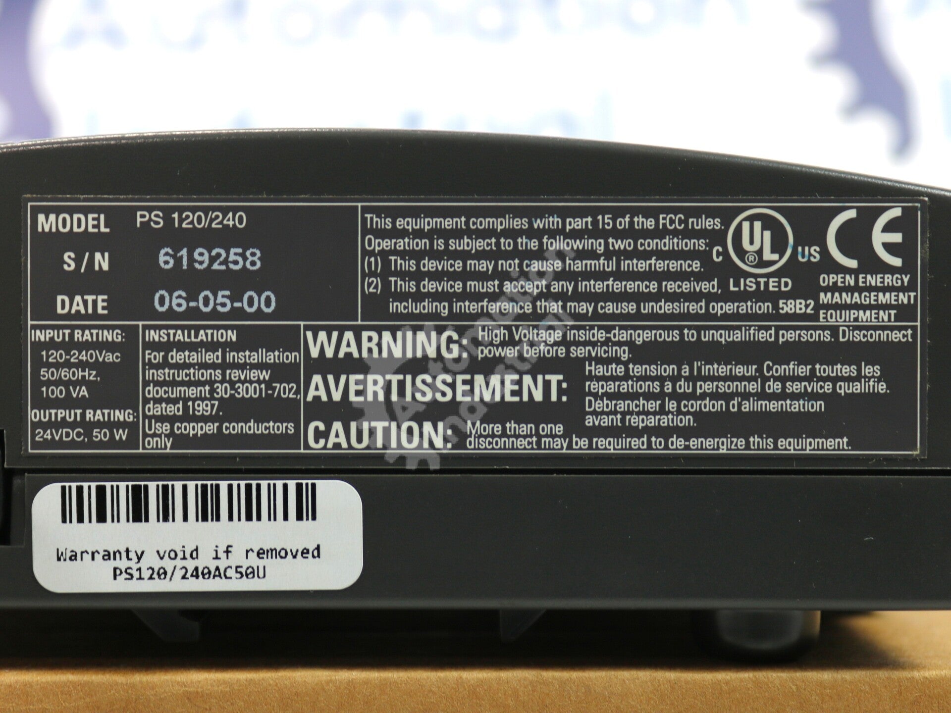 PS120/240AC50-U By Schneider Electric 120-240VAC 35W Power Supply Module w/ UPS