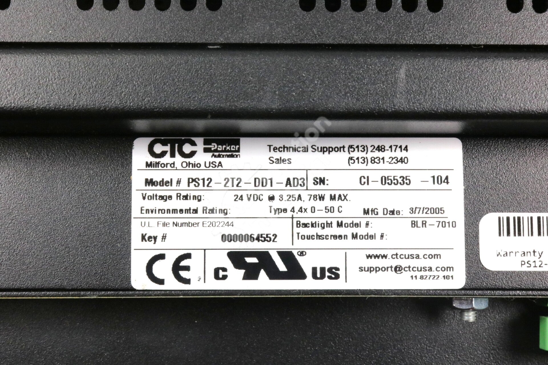 PS12-2T2-DD1-AD3 By CTC Parker Automation 12in Color Touchscreen Powerstation