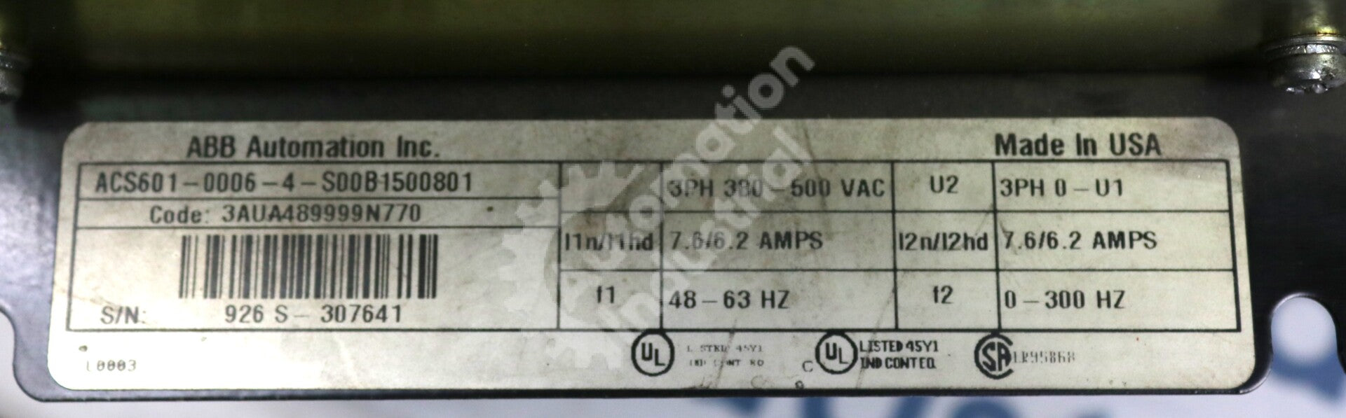 ACS601-0006-4-S00B1500801 By ABB Frequency Converter Drive ACS600 Series