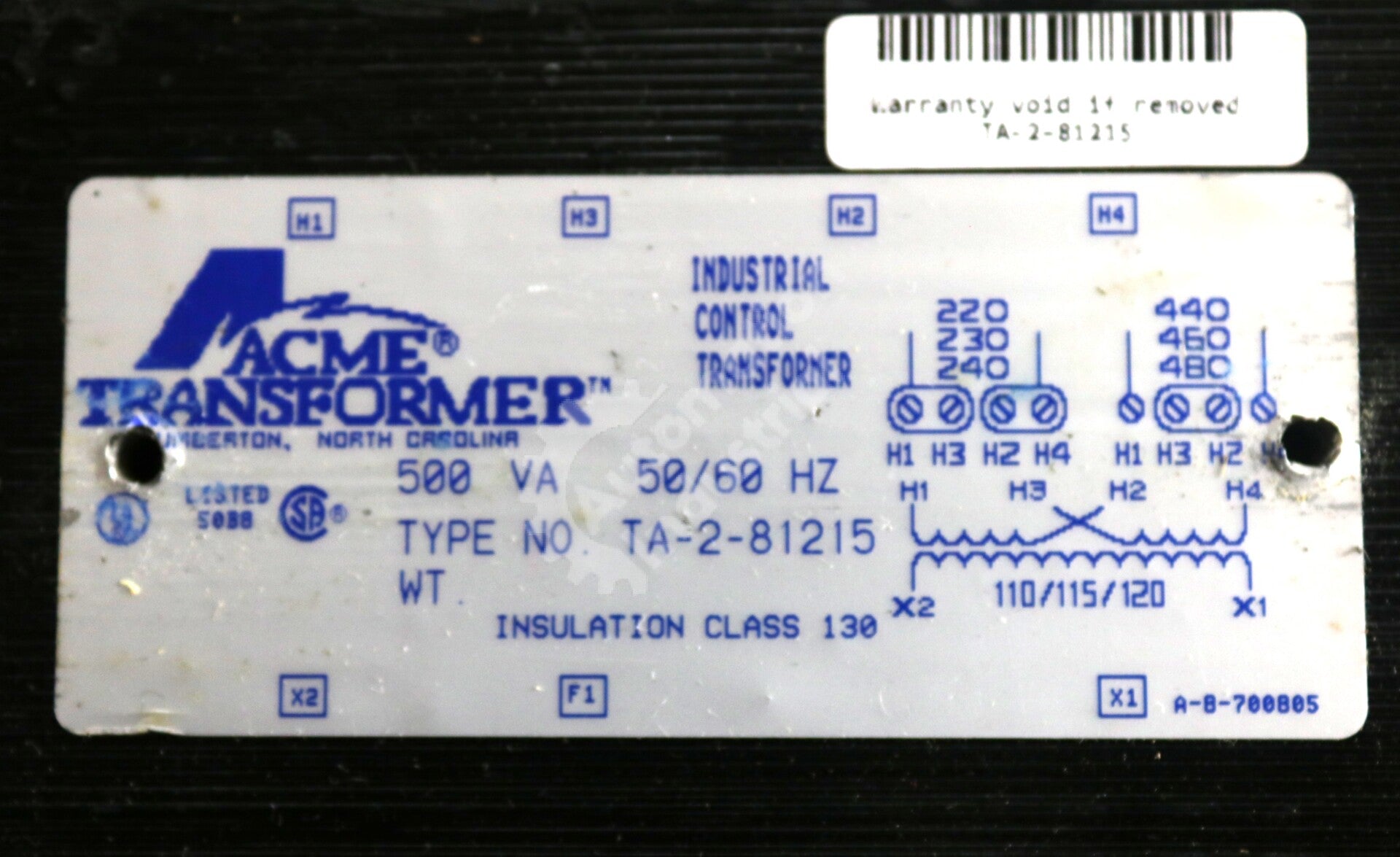 TA-2-81215 By ACME EIA-413-9838 500VA 50/60HZ Class 130 Control Transformer