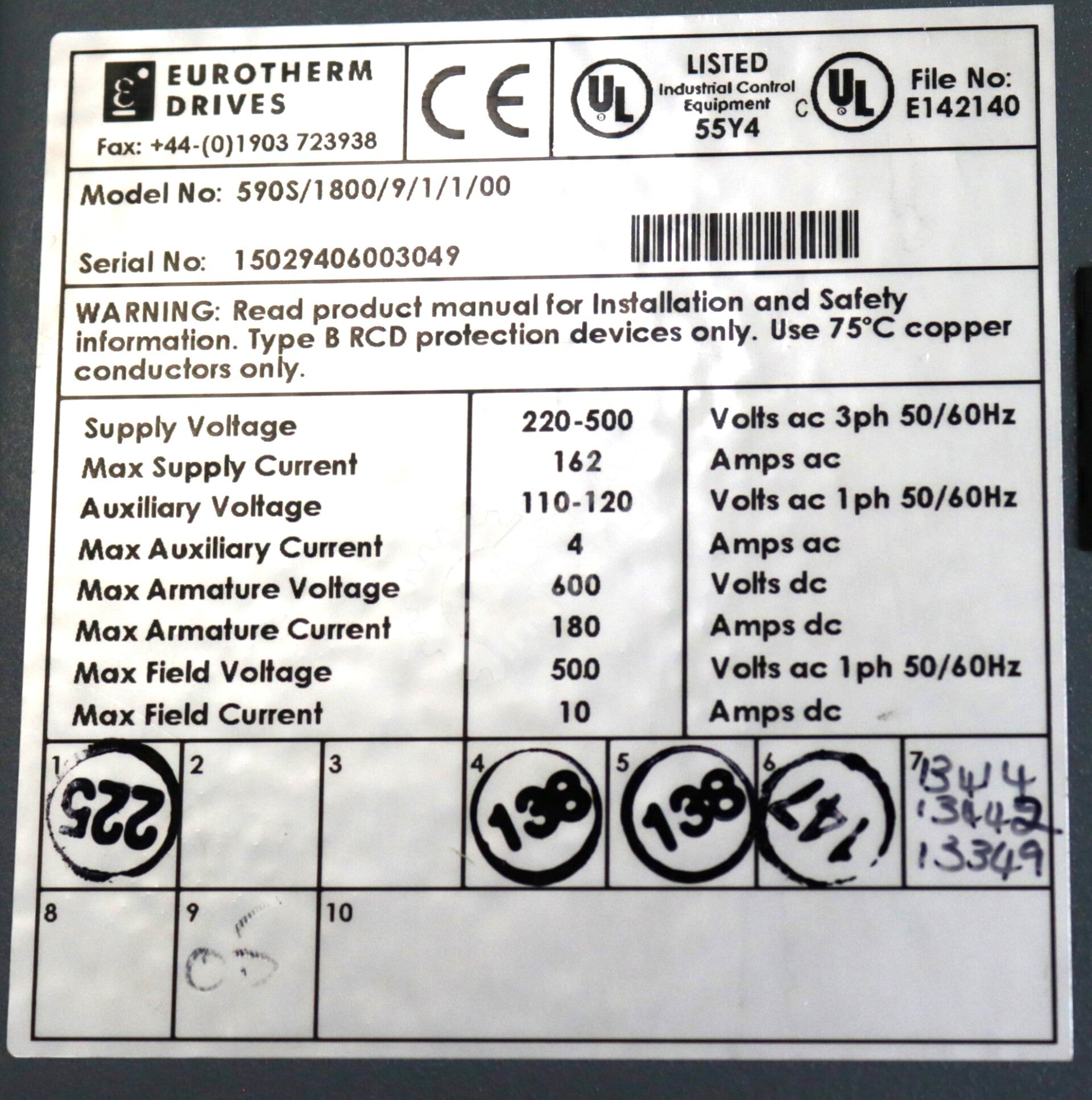 590S/1800/9/1/1/00 By Eurotherm Regenerative Drive 590 Digital Series