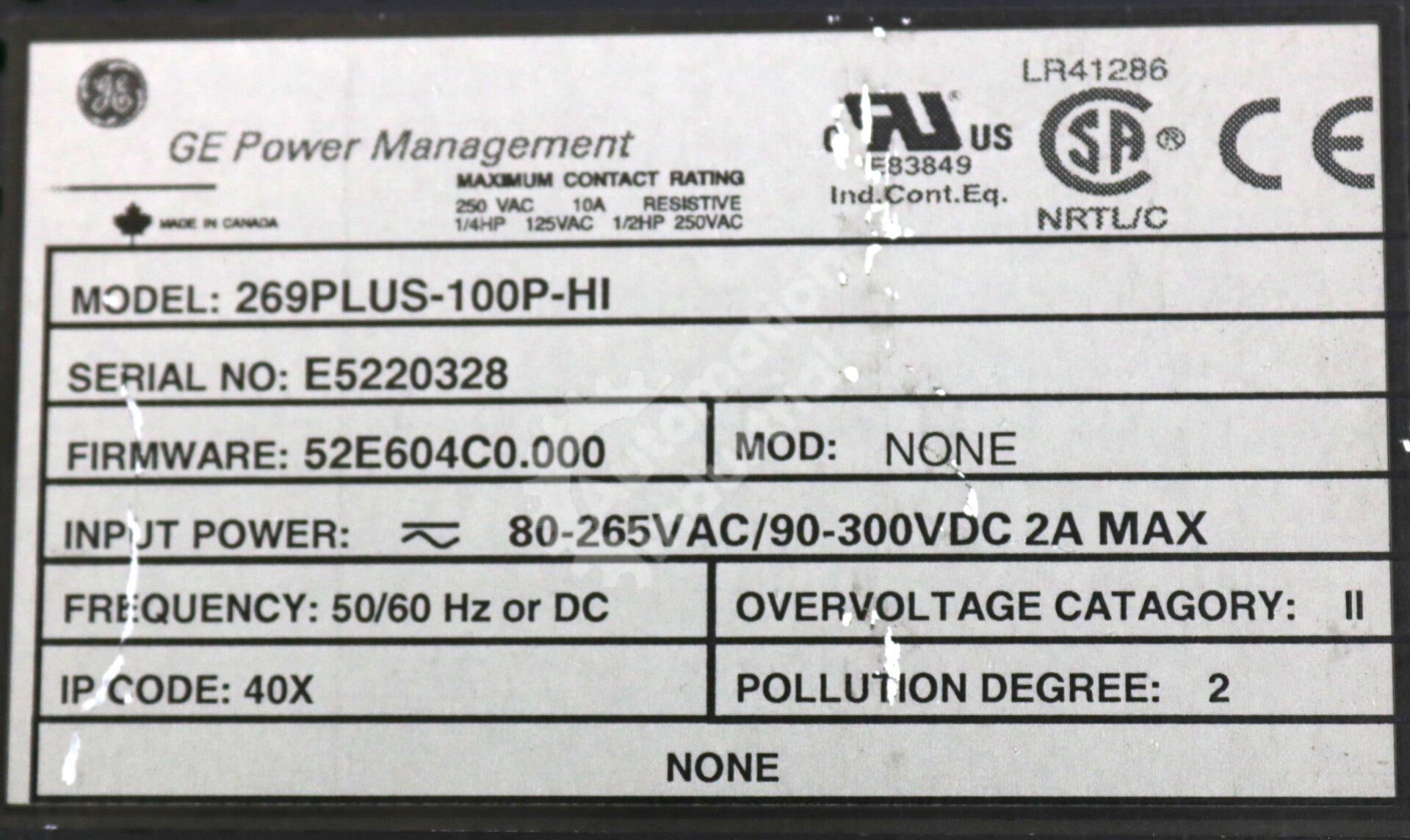 269PLUS-100P-HI By Ge Multilin 269 Motor Management Relay