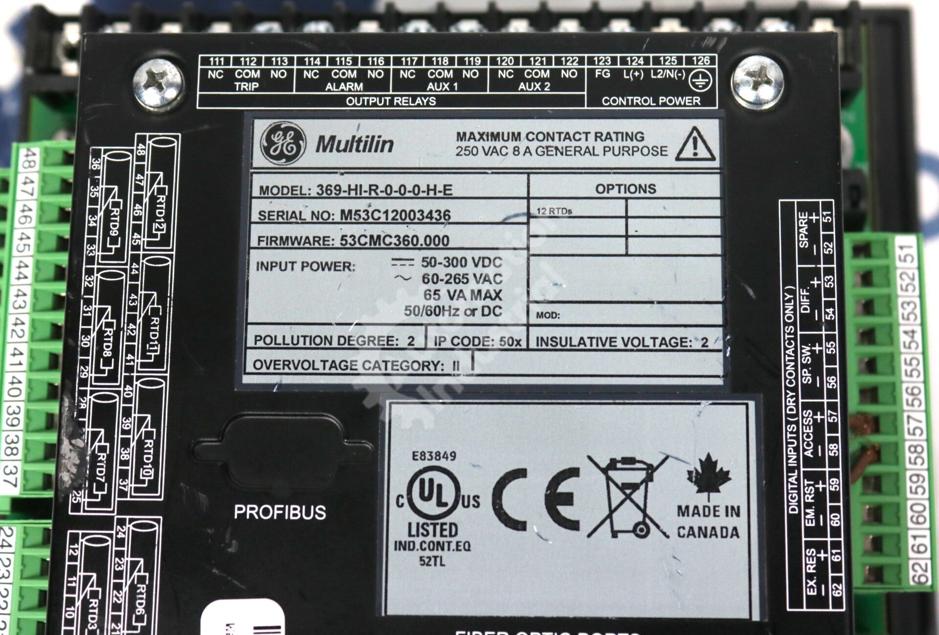 369-HI-R-0-0-0-H-E By GE Multilin 369 Motor Management Relay