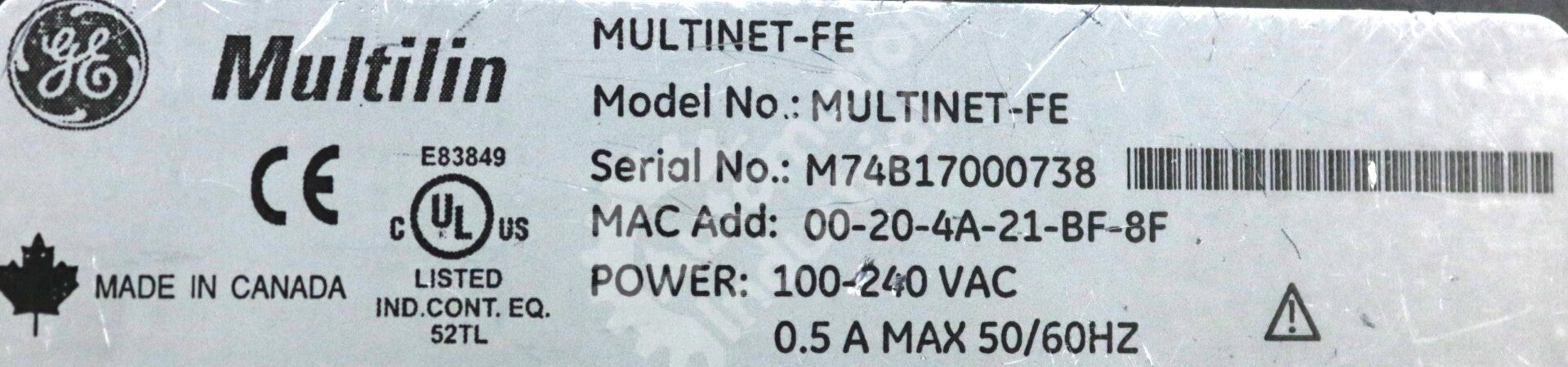 MULTINET-FE By GE Multilin Modbus/RS485 to Ethernet Converter