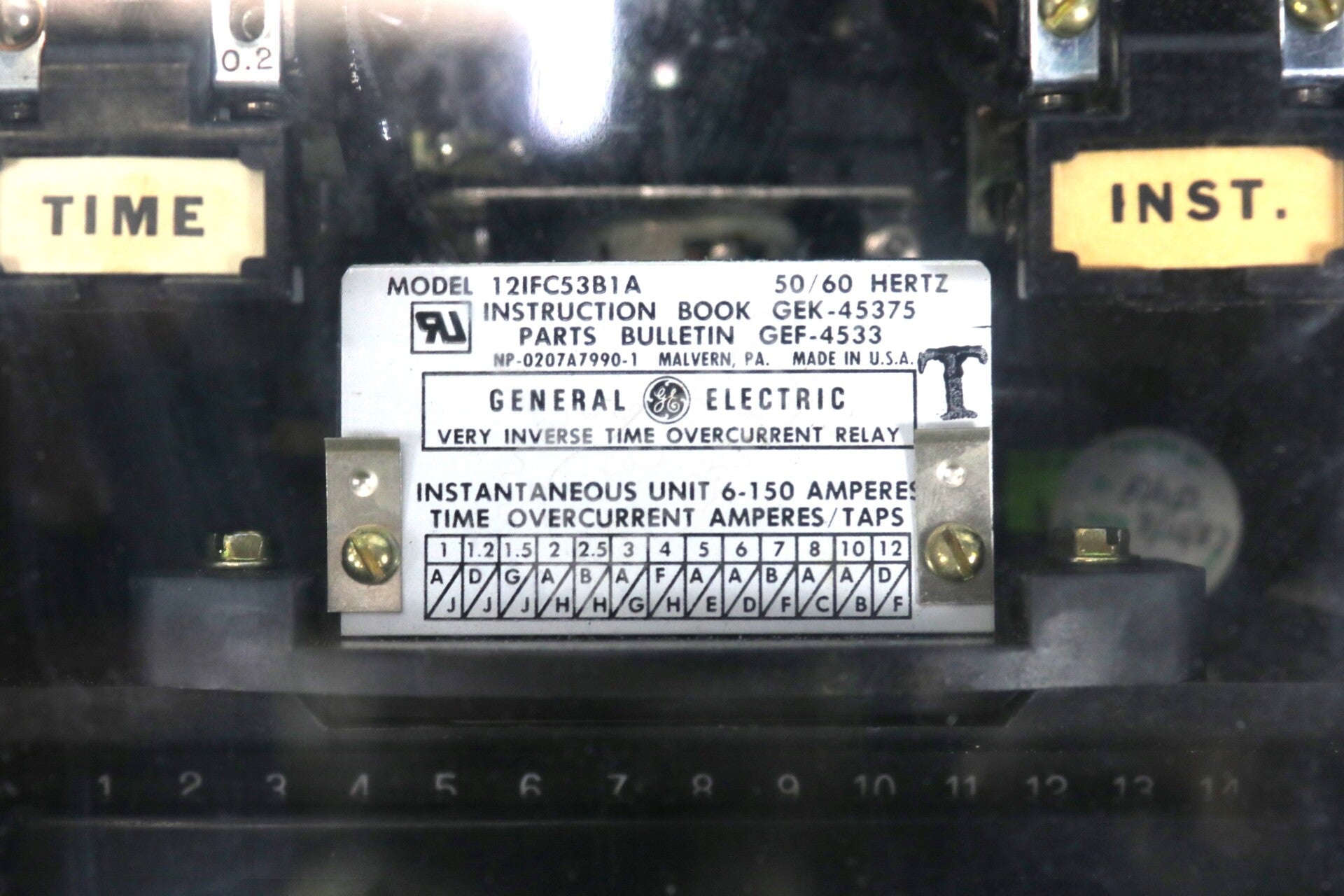 12IFC53B1A By General Electric Time Overcurrent Relay