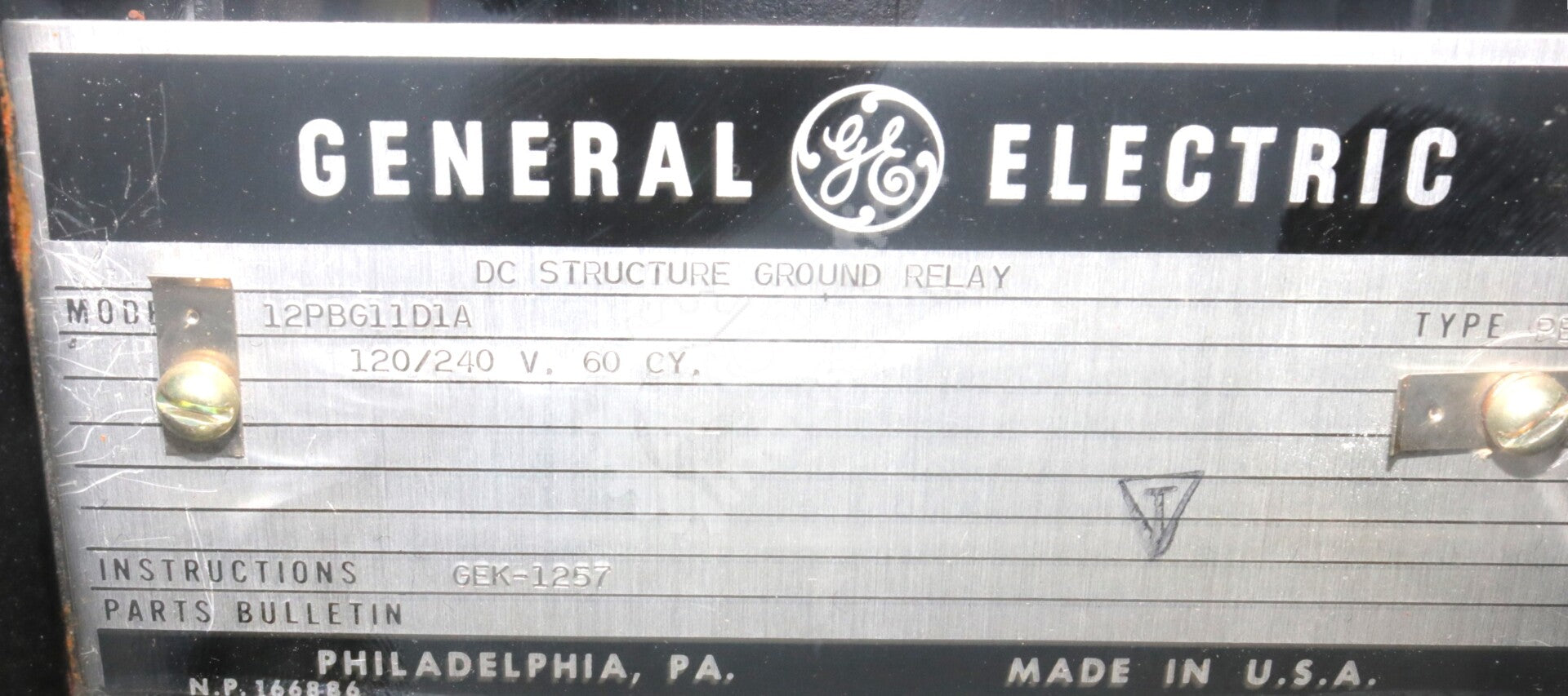 12PBG11D1A By General Electric 120/240V DC Structure Ground Relay