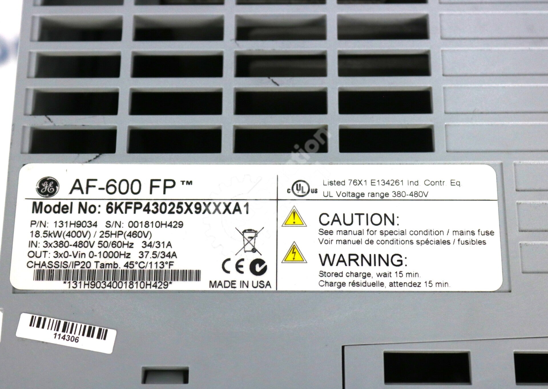 6KFP43025X9XXXA1 By General Electric 3-Phase 25HP AF-600 FP 460V Drive