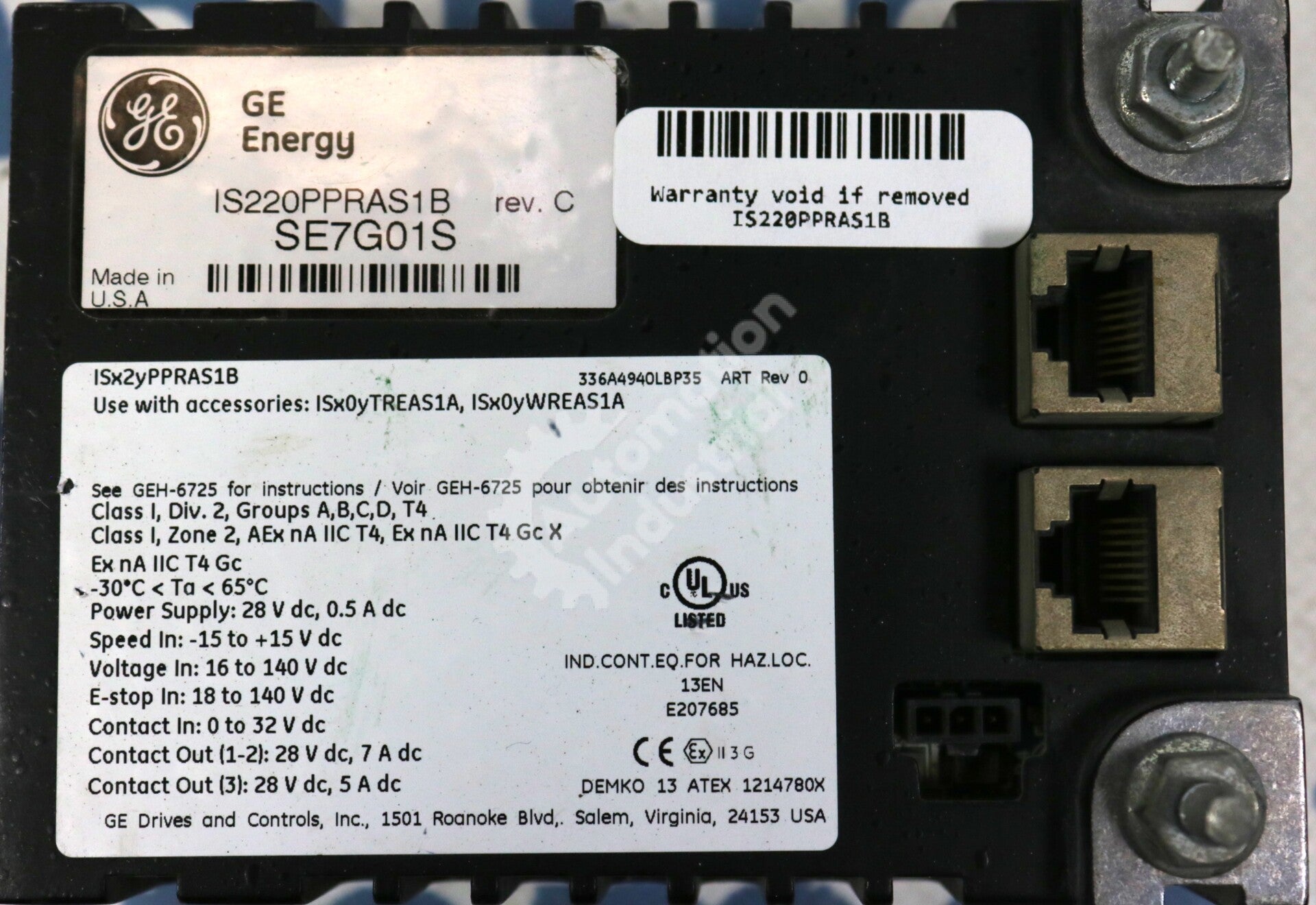 IS220PPRAS1B By General Electric Protection I/O Pack Mark VI IS220