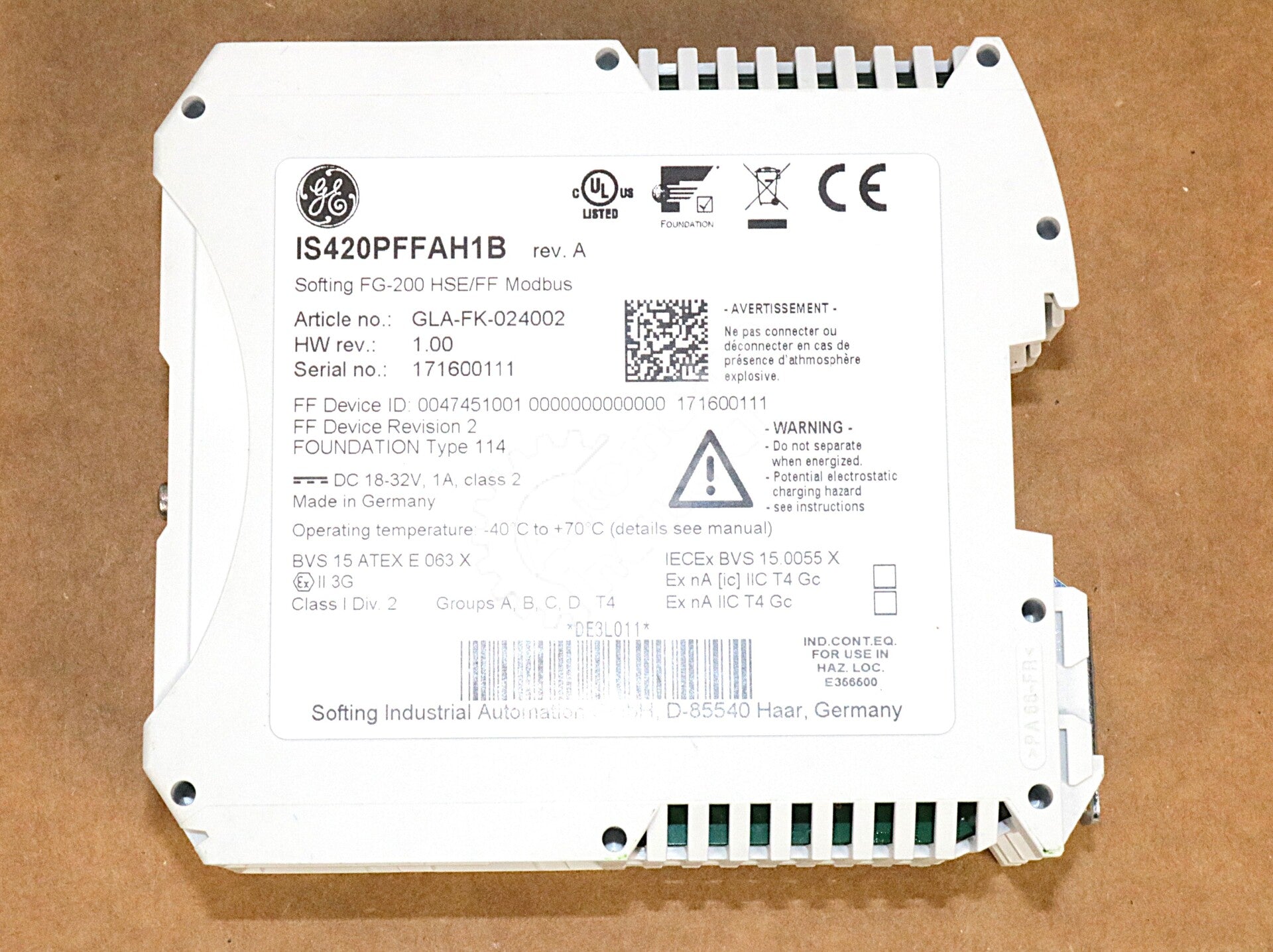 IS420PFFAH1B By General Electric 24VDC I/O Foundation Fieldbus Module