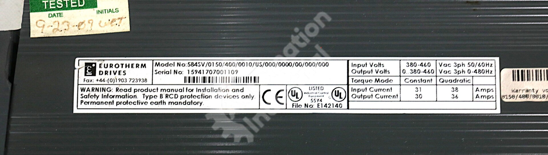 Eurotherm 584SV/0150/400/0010/US/000/0000/00/000/000 400VAC Inverter 584SV