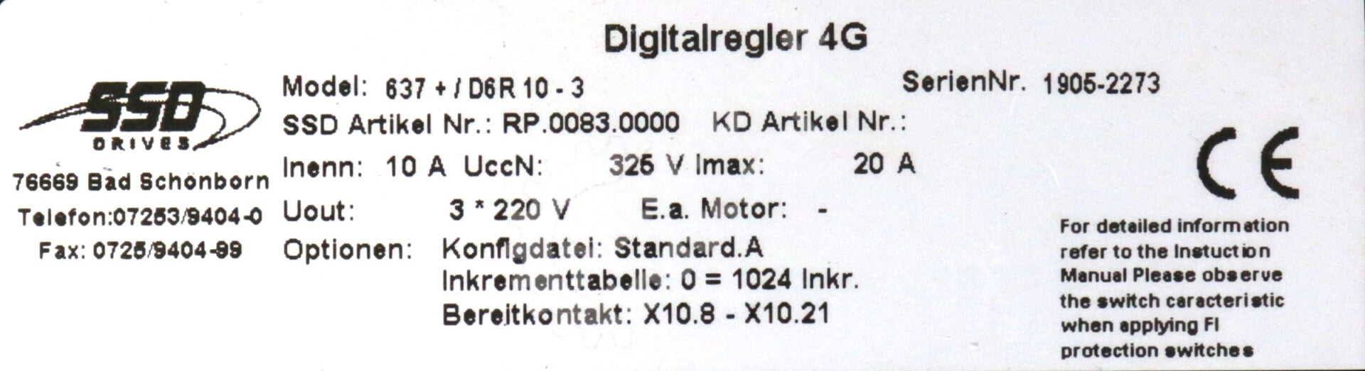 637+DCR10-3 By Parker Eurotherm SSD Integrated Motion Controller 637 Series