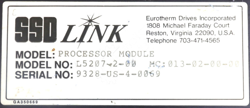 L5207-2-00 By Parker Eurotherm SSD Processor Module
