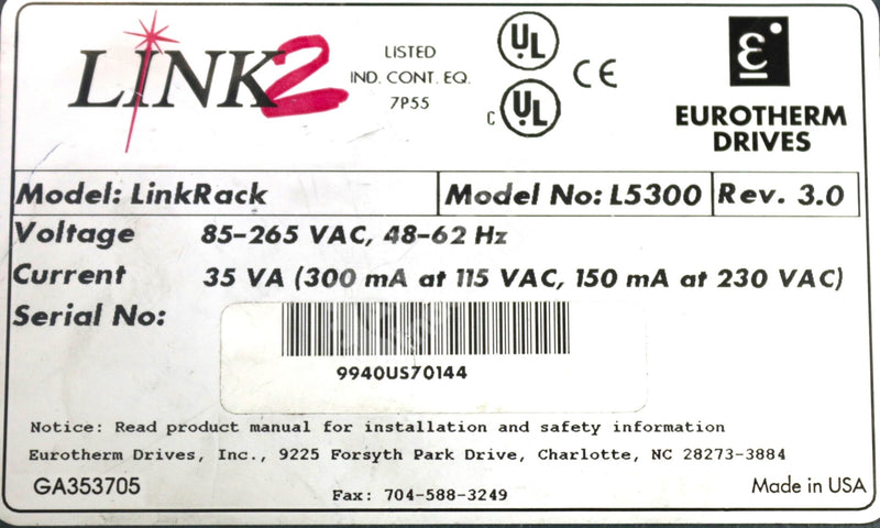 L5300 By Parker Eurotherm SSD Link 2 Rack