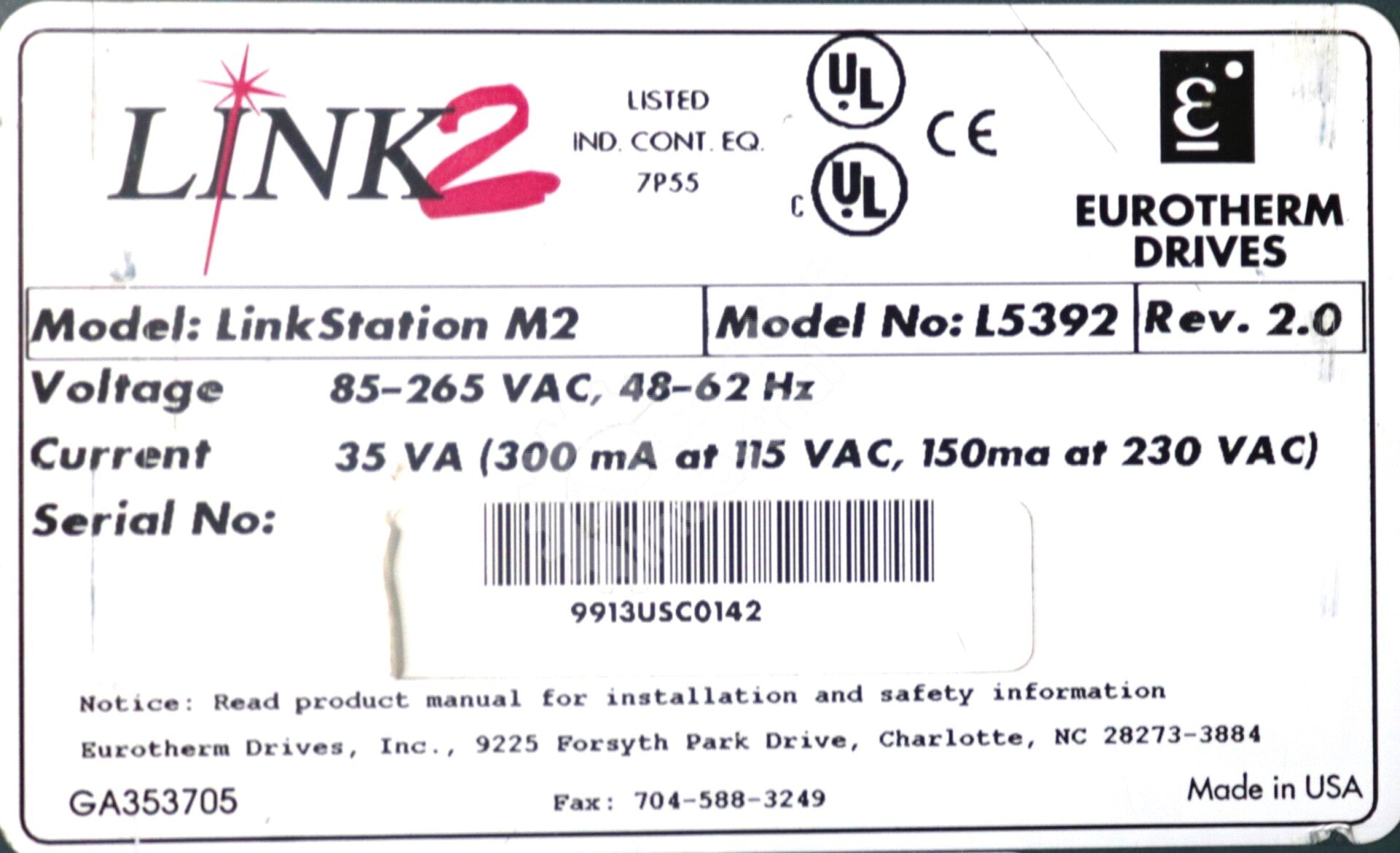 L5392 By Parker Eurotherm SSD Operator Panel Link Station M2