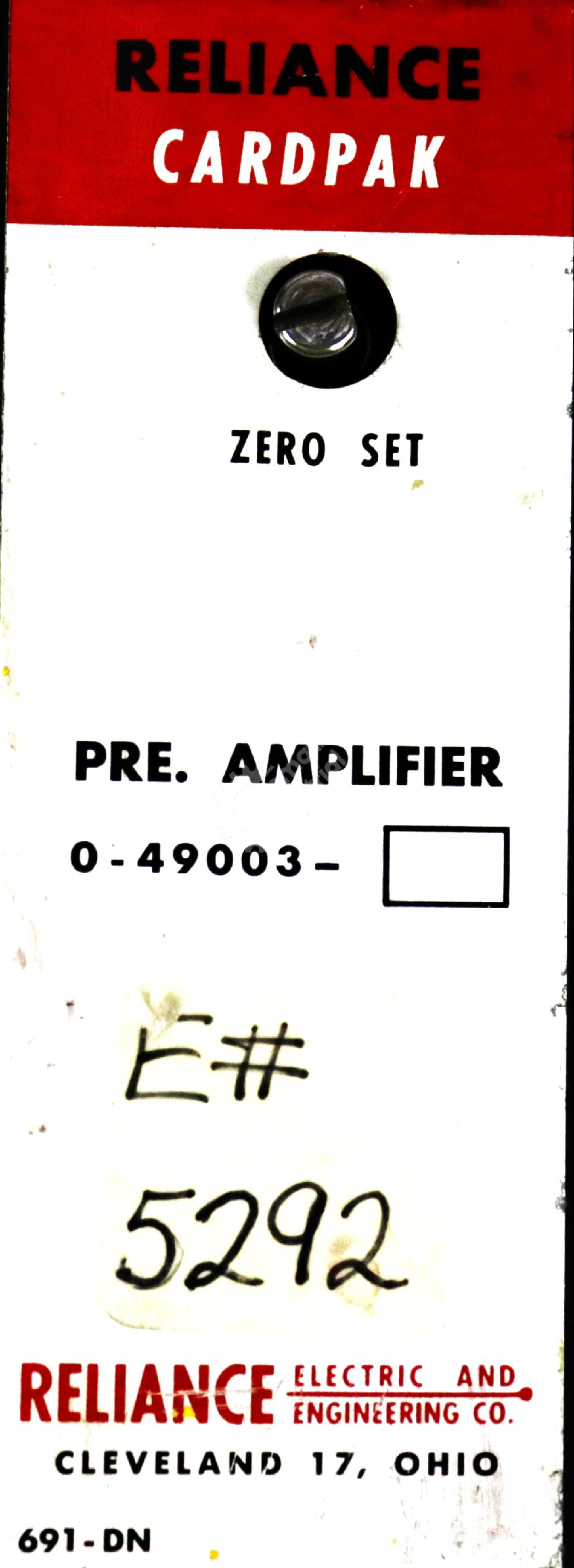 0-49003 By Reliance Electric Pre-amplifier CardPak Series