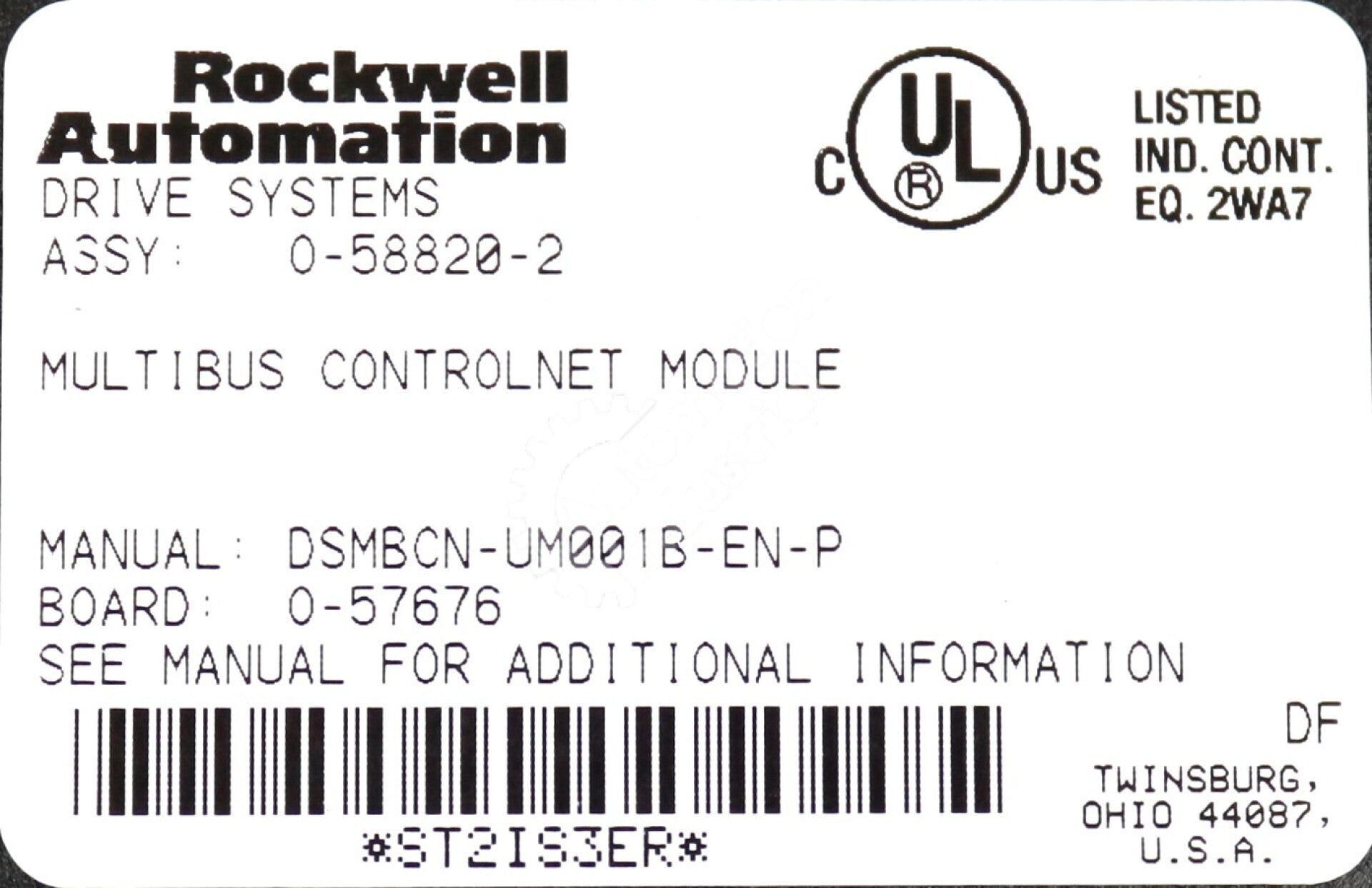 0-58820-2 By Reliance Electric MultiBus ControlNet Module AutoMax