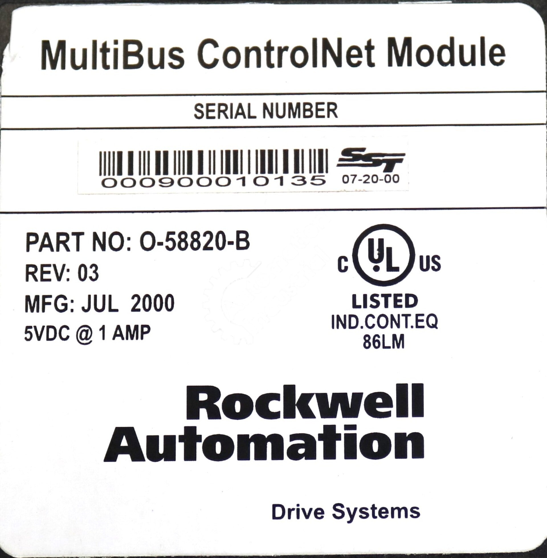 0-58820 By Reliance Electric MultiBus ControlNet Module AutoMax