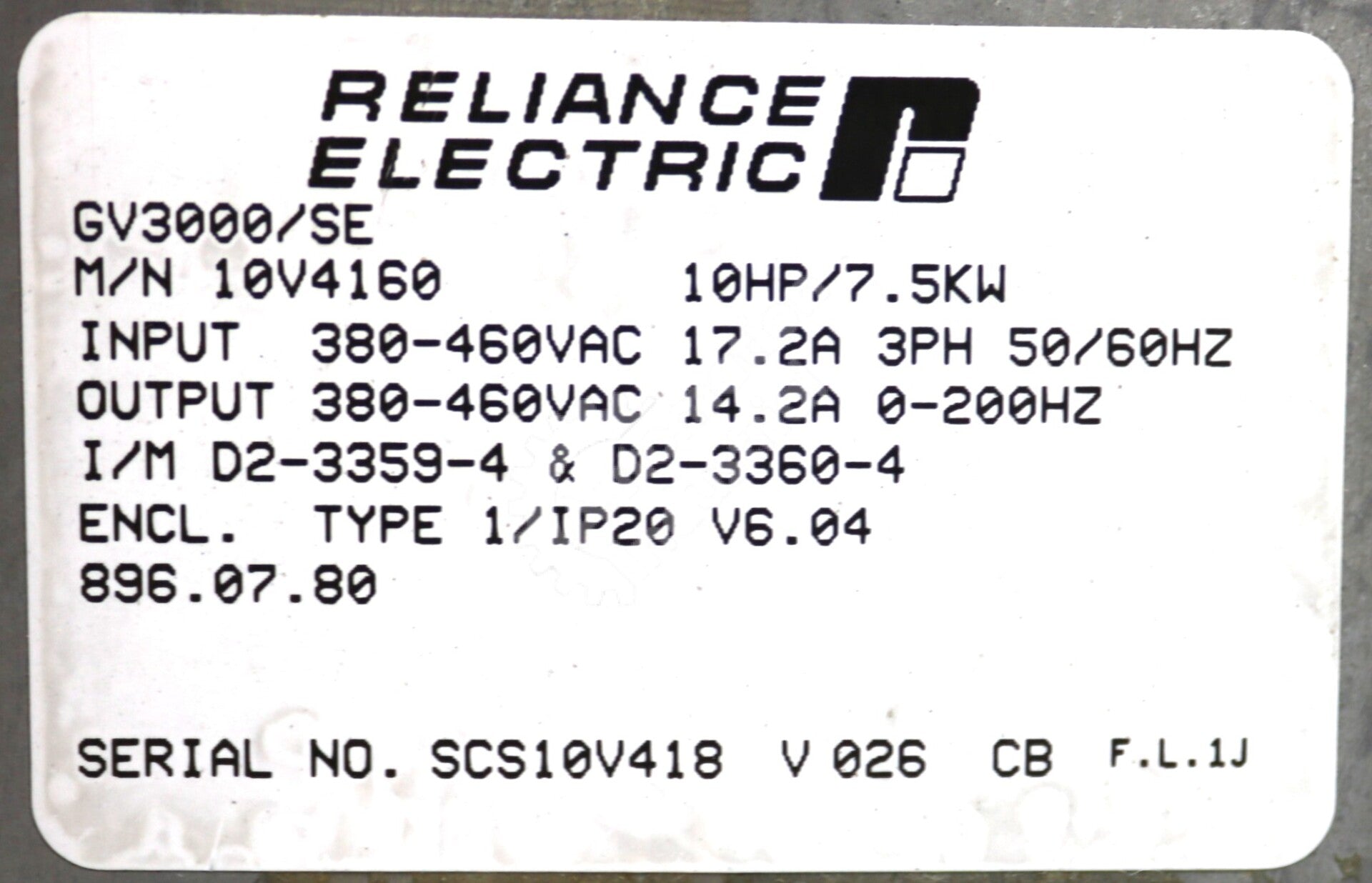 10V4160 By Reliance Electric 3-Phase 10HP AC Drive GV 3000/SE Series