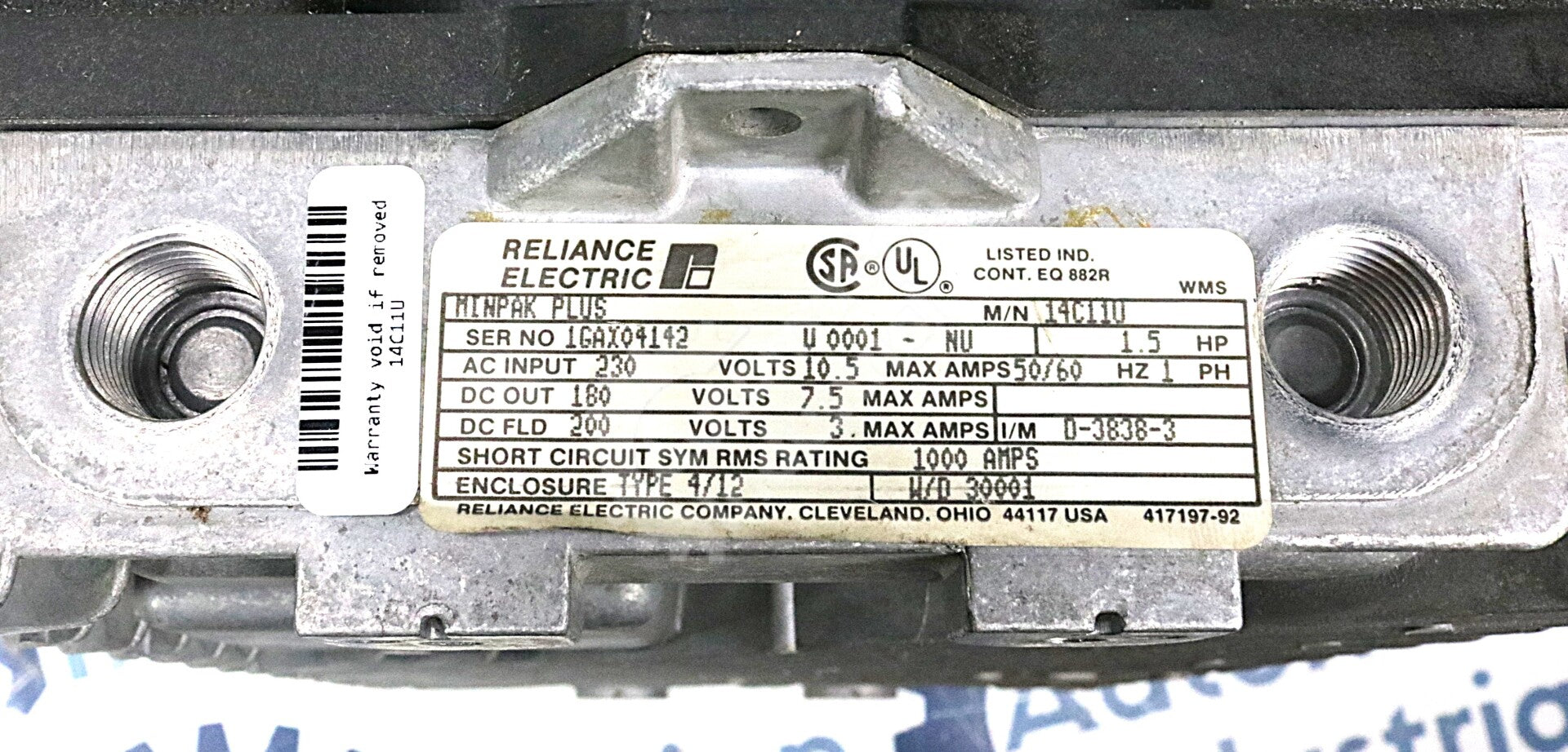 14C11U By Reliance Electric 1PH 50/60Hz 1.5Hp 1000Amps MinPak Plus Drive