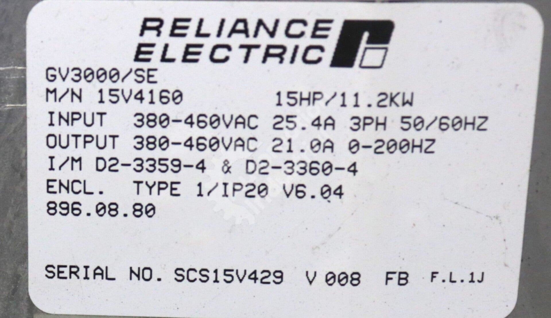 15V4160 by Reliance Electric 15HP SE Motor Control AC Drive GV3000