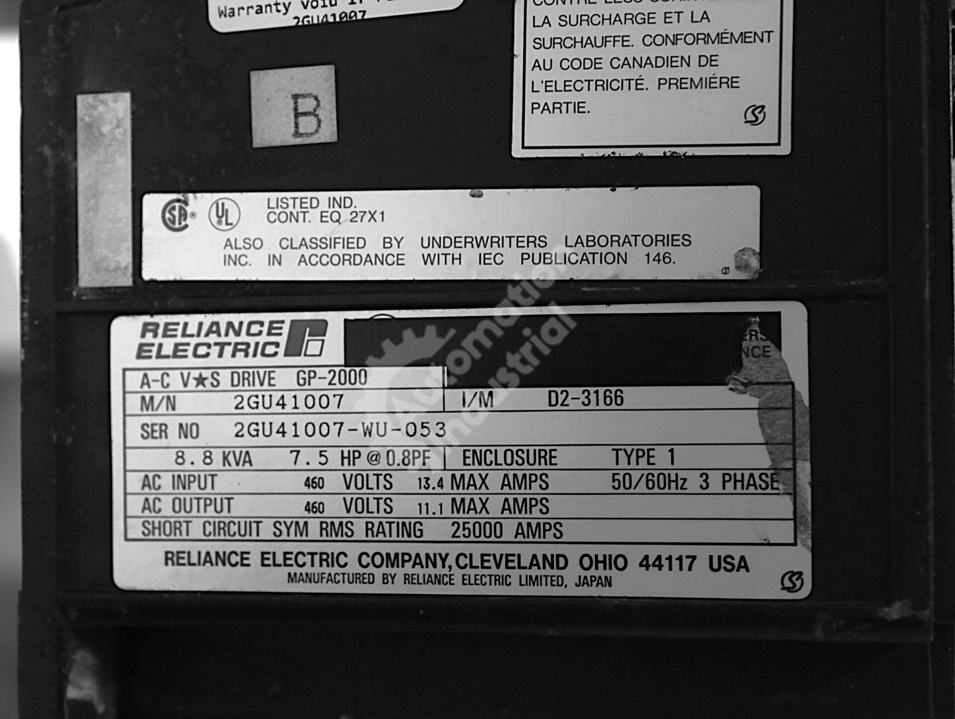 2GU41007 By Reliance Electric 7.5HP 460VAC 3-Phase GP-2000 AC VS Drive