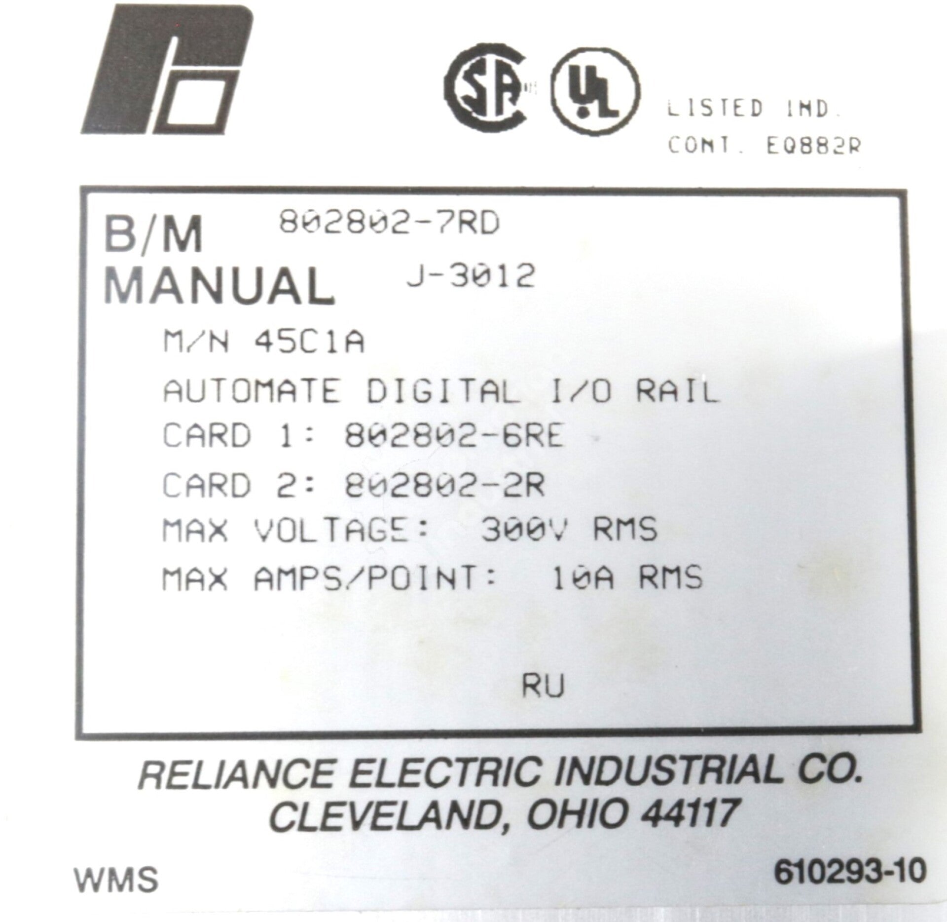 45C1 By Reliance Electric Digital I/O Rail Controller AutoMate