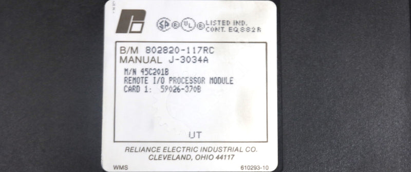 45C201B By Reliance Electric Remote I/O Processor Module Automate