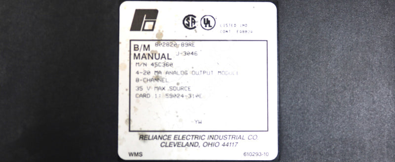 45C360 By Reliance Electric 8 Channel 4-20MA Analog Output Module AutoMate
