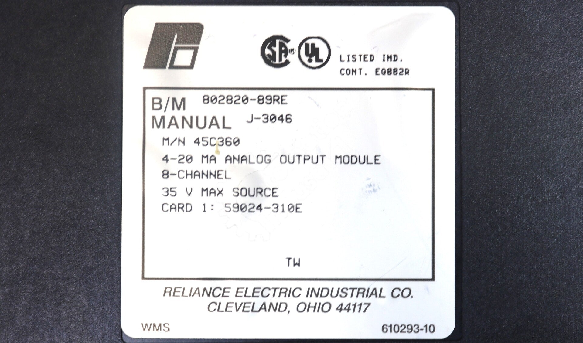 45C362 By Reliance Electric 8 Channel 4-20MA Analog Output Module AutoMate