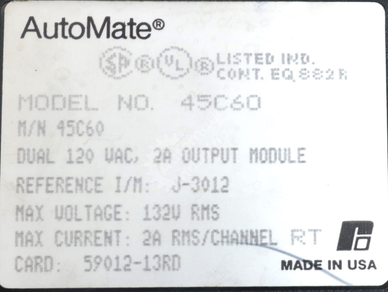45C60 By Reliance Electric Dual 120 VAC 2A Output Module AutoMate