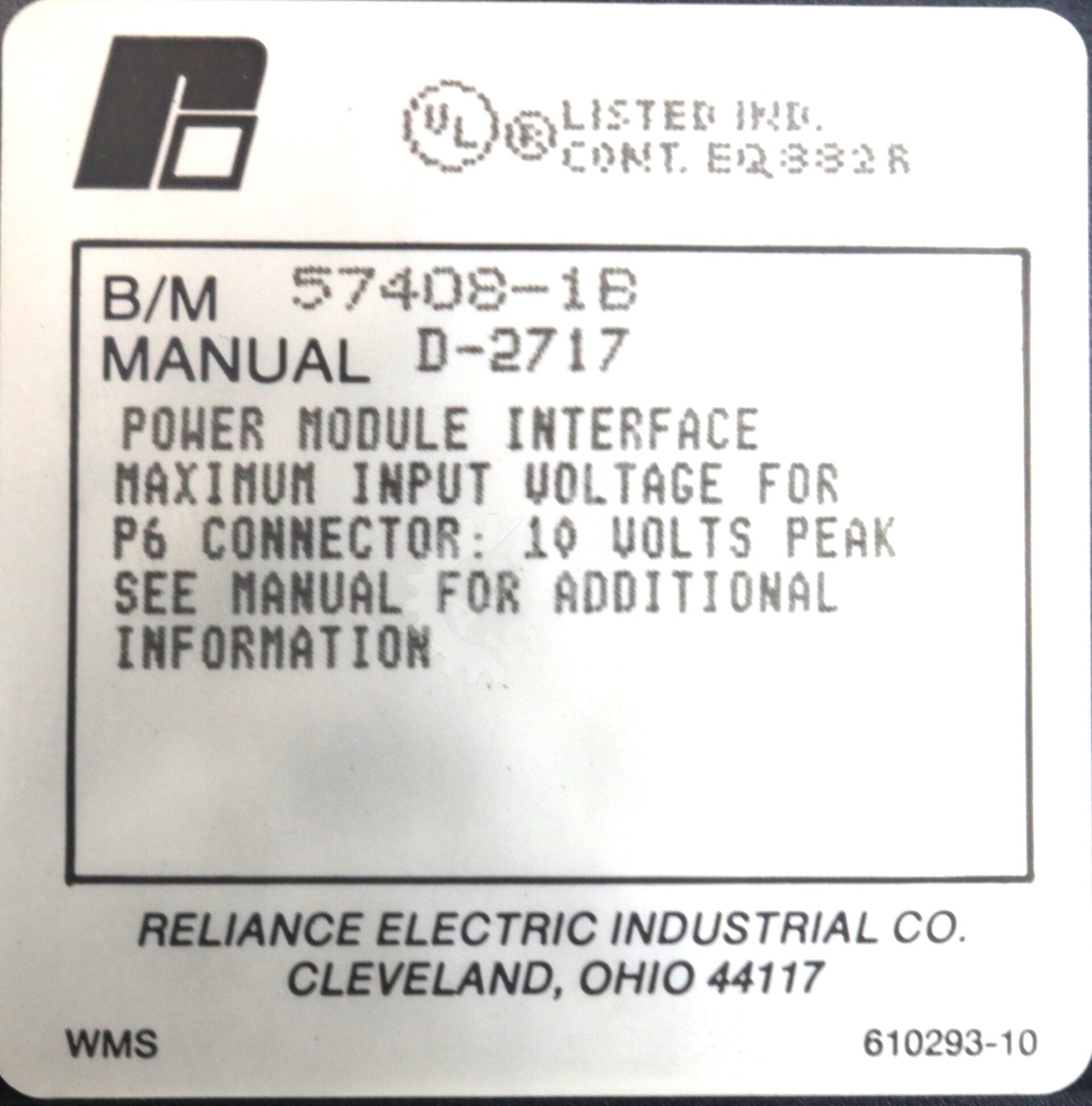 57408-1 By Reliance Electric 57408-1B Power Module Interface AutoMax