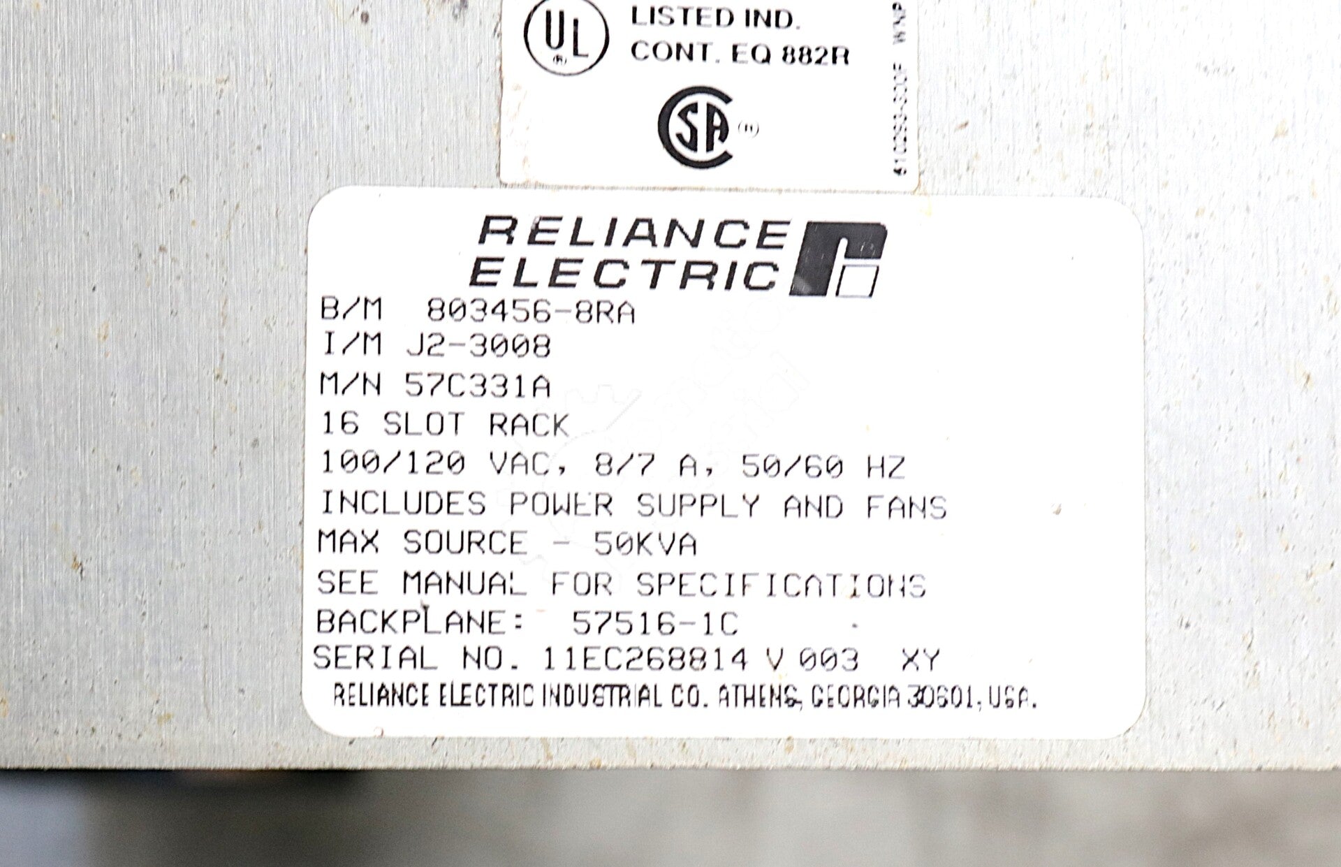 57C331A By Reliance Electric 803456-8RA100/120VAC 16-Slot Rack Assembly